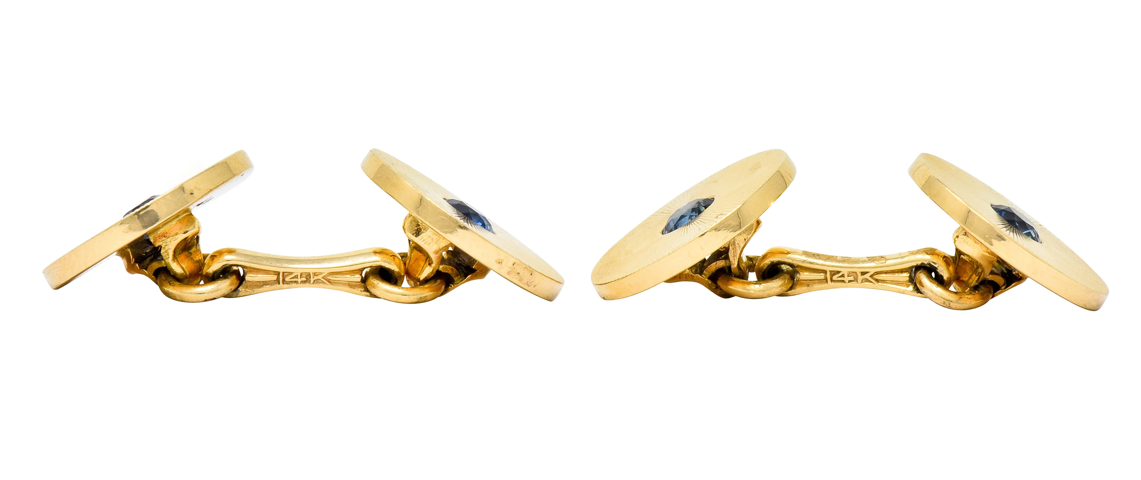 Tiffany & Co. Sapphire 14 Karat Gold Retro Men's Radiating Disk Cufflink Dress Set - Image 7