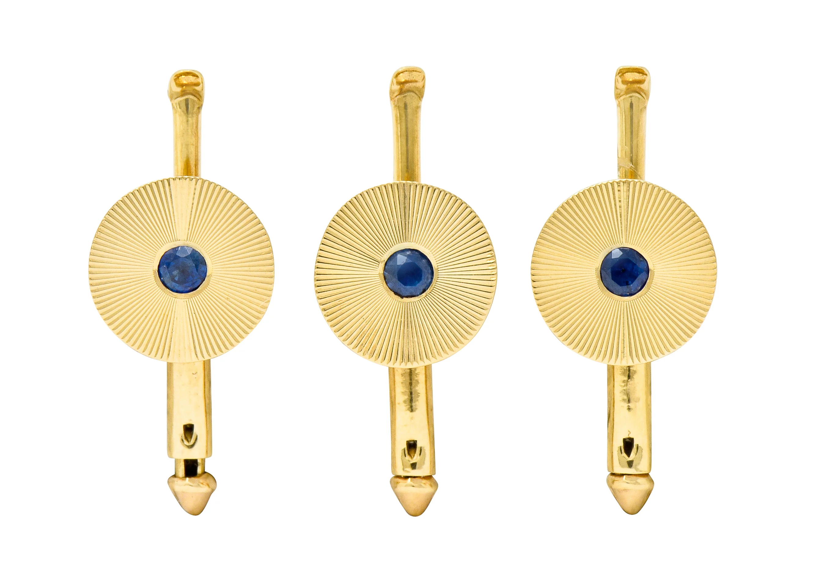 Tiffany & Co. Sapphire 14 Karat Gold Retro Men's Radiating Disk Cufflink Dress Set - Image 8