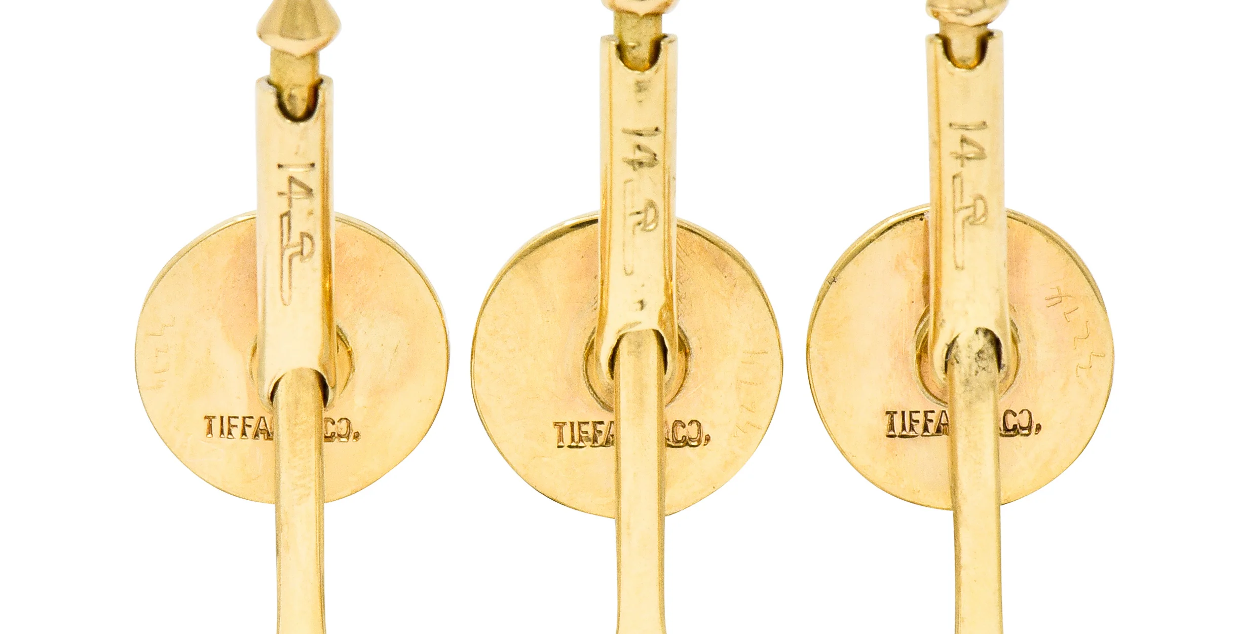 Tiffany & Co. Sapphire 14 Karat Gold Retro Men's Radiating Disk Cufflink Dress Set - Image 9