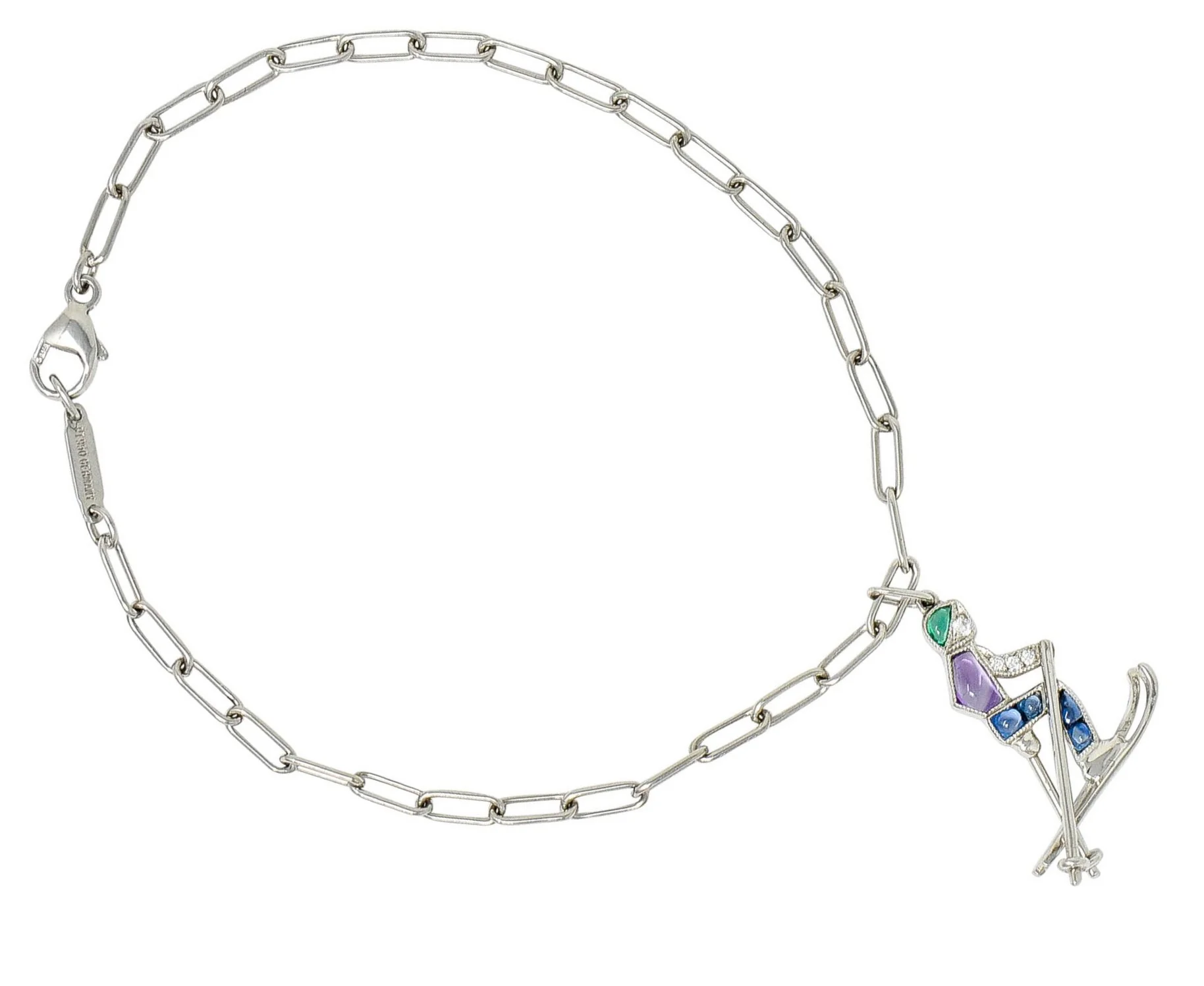 Tiffany & Co. Sapphire Amethyst Emerald Diamond Platinum Ski Charm Bracelet - Image 2