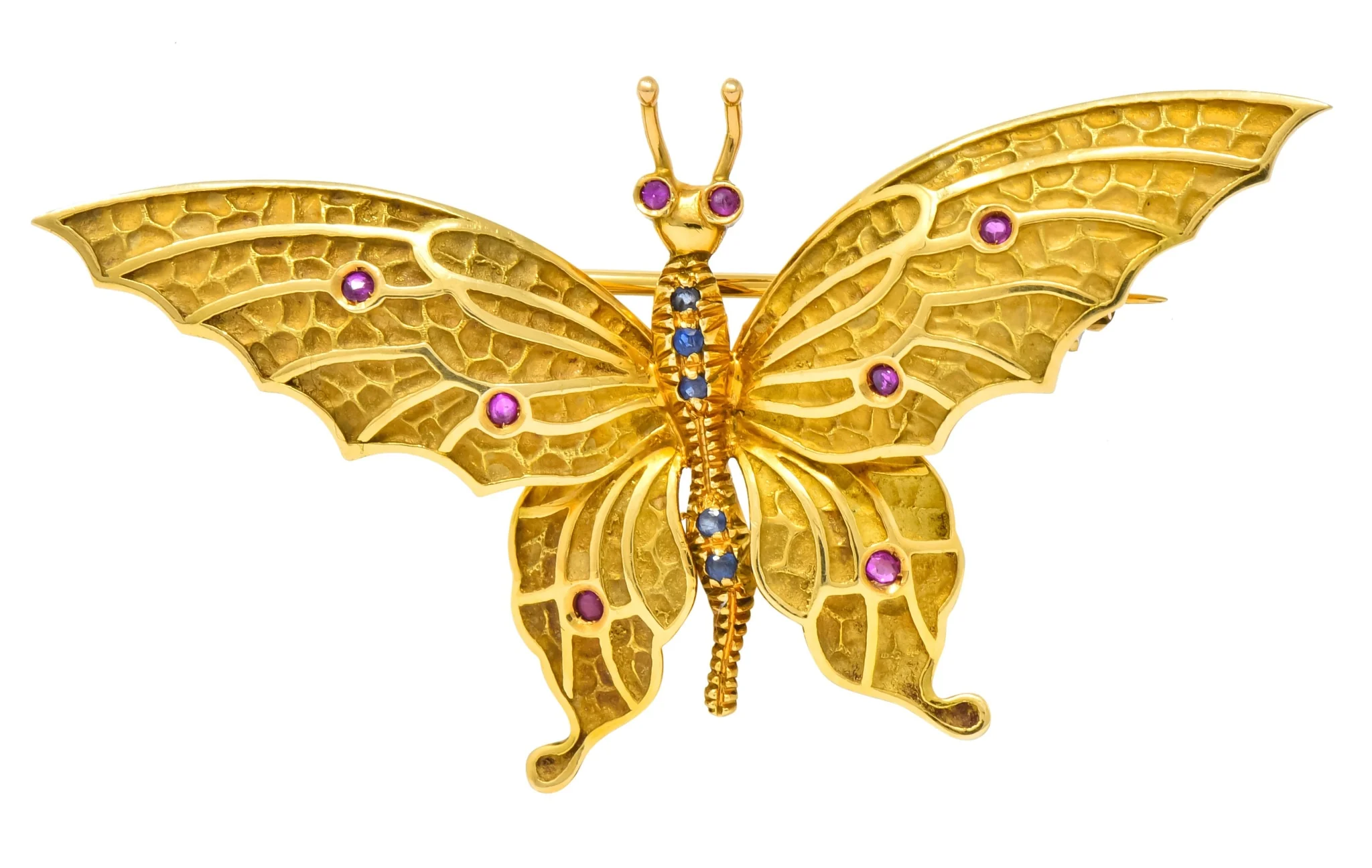 Tiffany & Co. Sapphire Ruby 18 Karat Green Gold Butterfly Brooch
