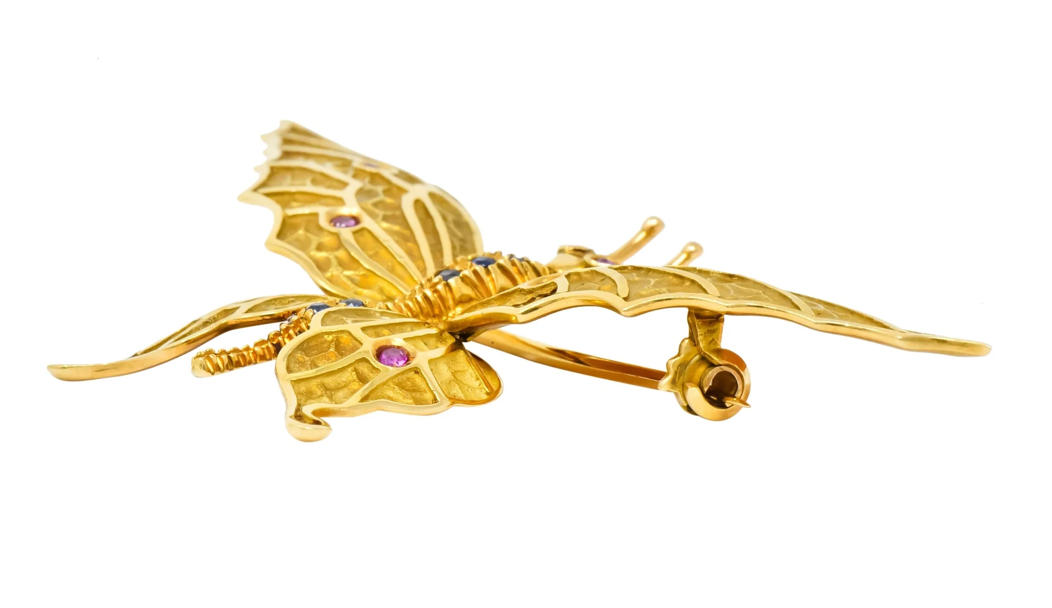 Tiffany & Co. Sapphire Ruby 18 Karat Green Gold Butterfly Brooch - Image 10