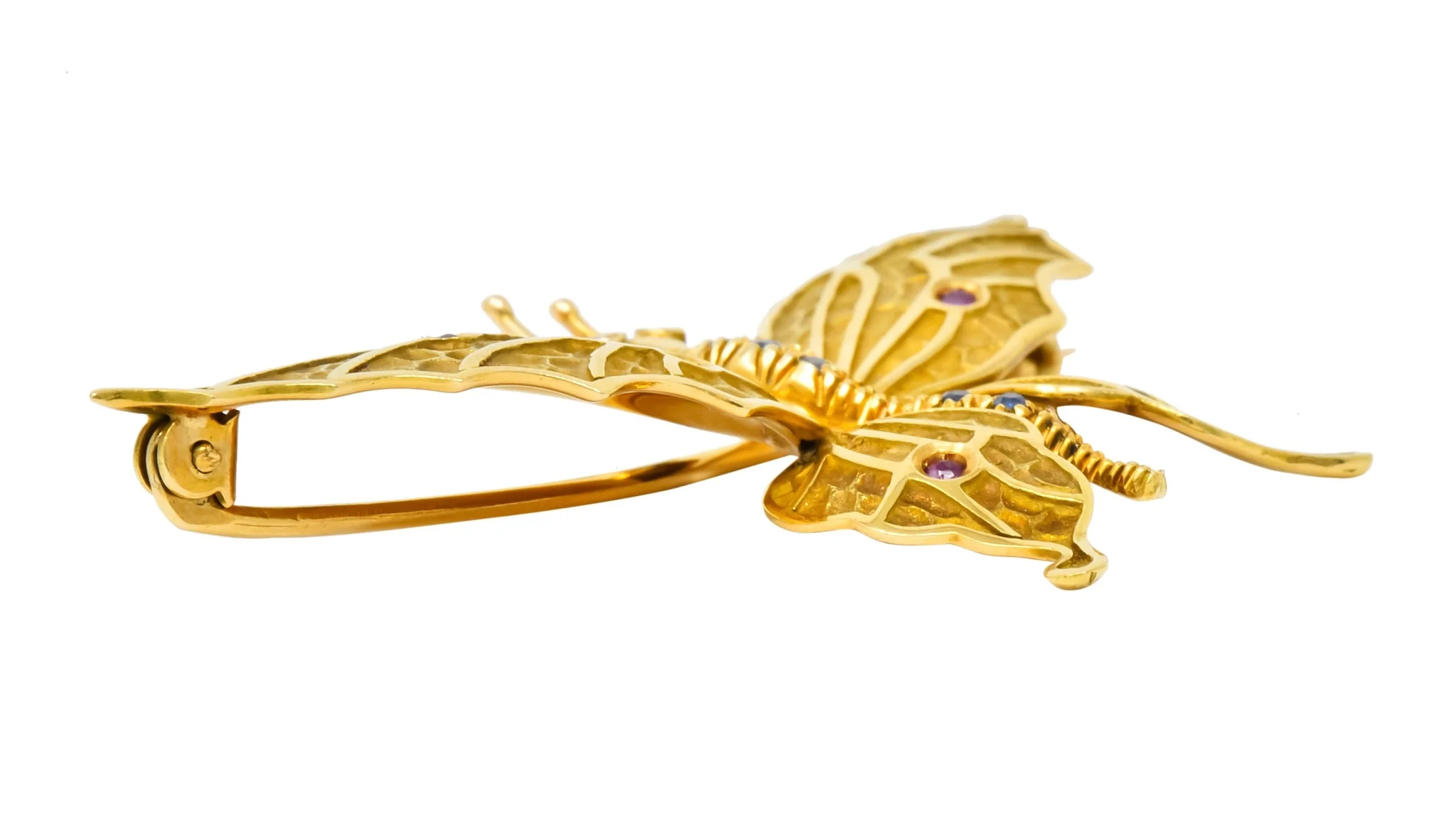 Tiffany & Co. Sapphire Ruby 18 Karat Green Gold Butterfly Brooch - Image 11
