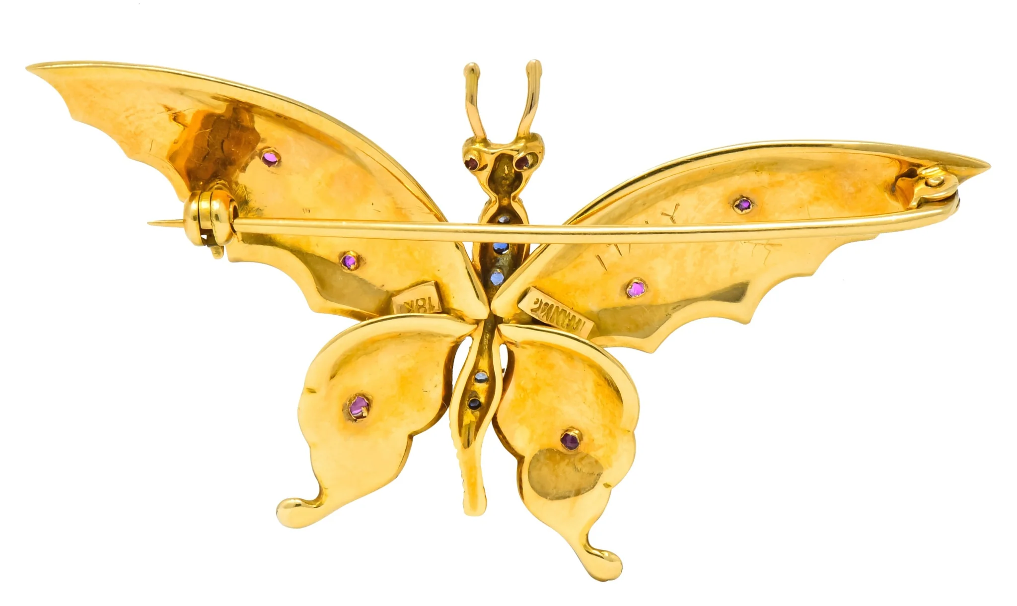 Tiffany & Co. Sapphire Ruby 18 Karat Green Gold Butterfly Brooch - Image 6
