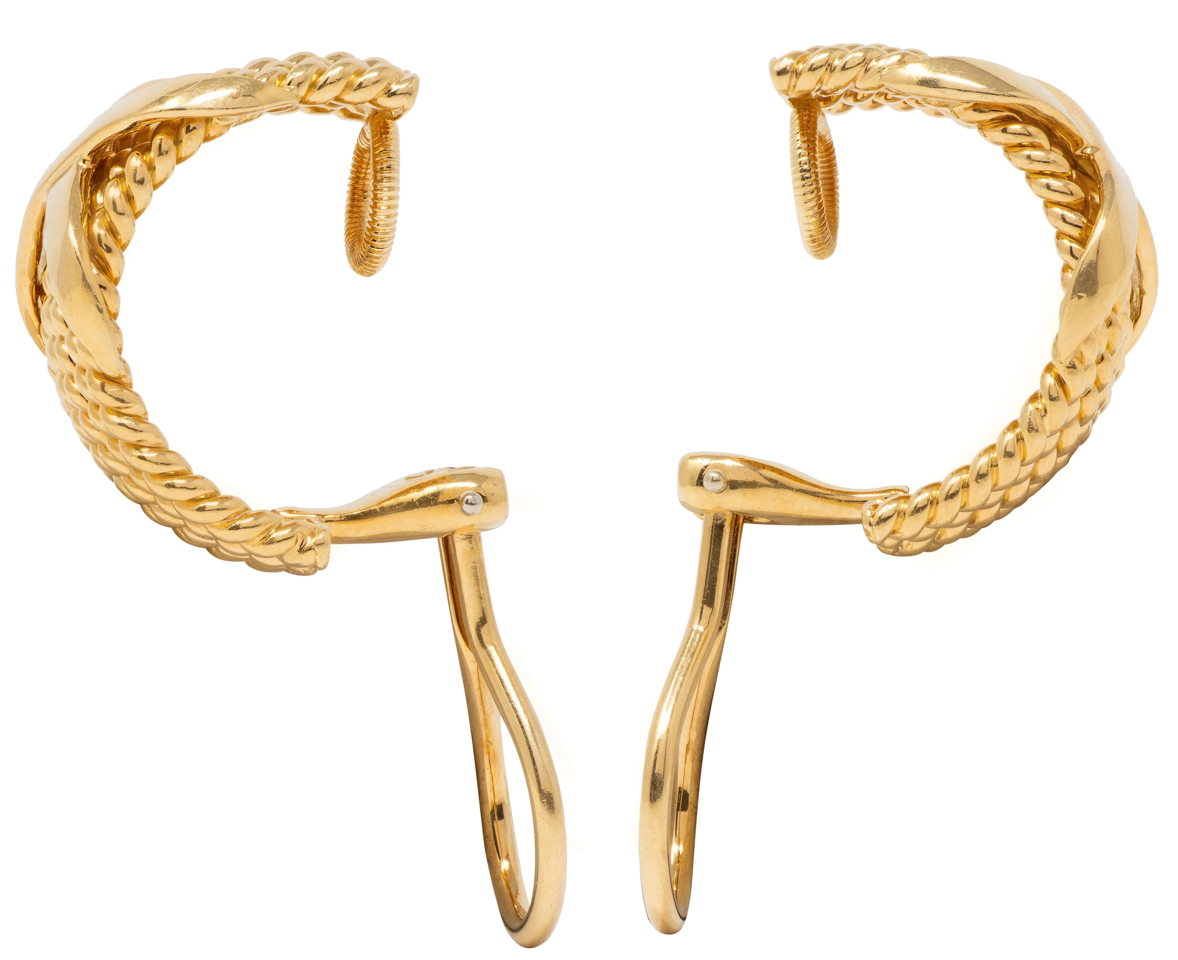 Tiffany & Co. Schlumberger 18 Karat Yellow Gold Vintage Twisted 6 Rope X J-Hoop Ear-Clip Earrings - Image 5