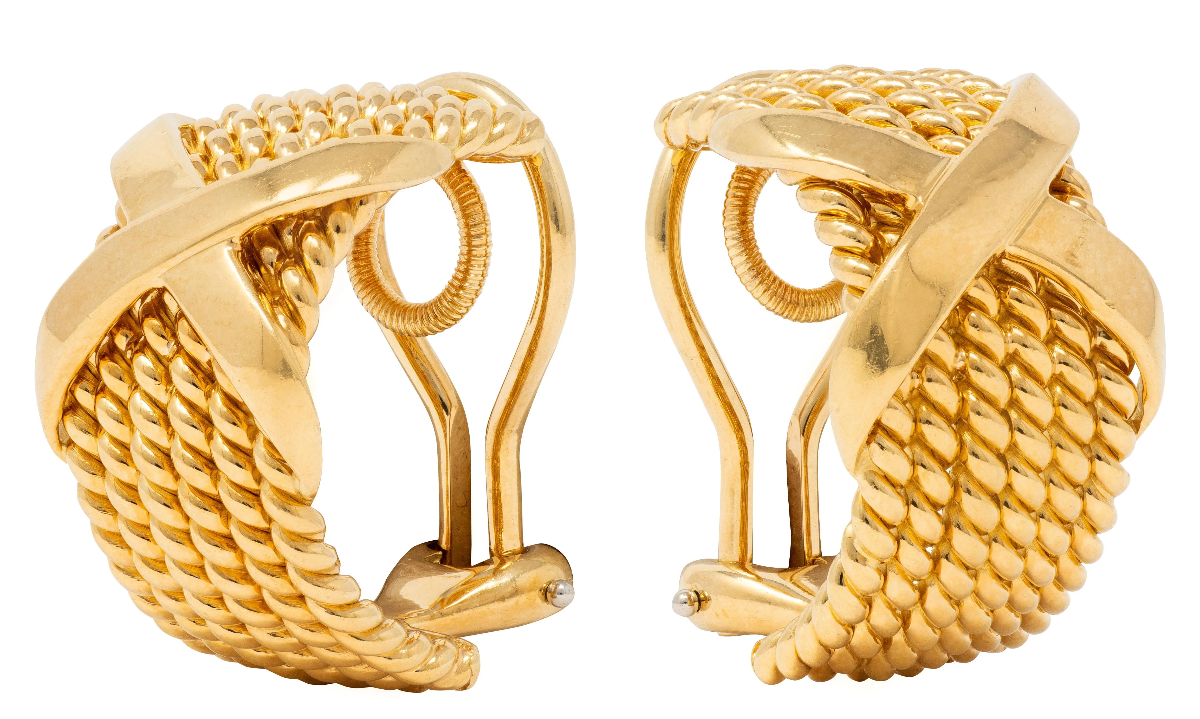 Tiffany & Co. Schlumberger 18 Karat Yellow Gold Vintage Twisted 6 Rope X J-Hoop Ear-Clip Earrings - Image 7