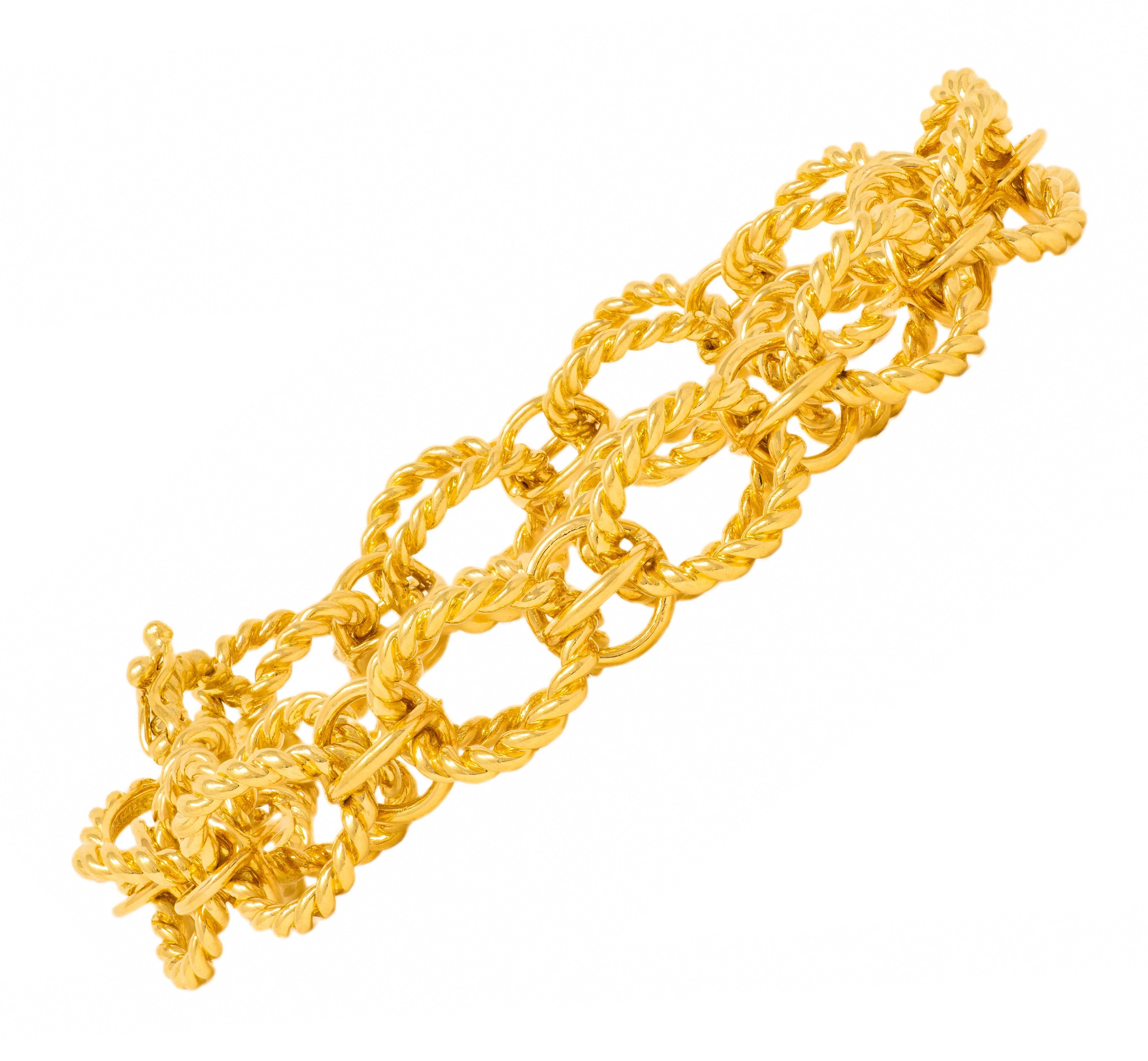 Tiffany & Co. Schlumberger 1960's 18 Karat Yellow Gold Twisted Rope Sphere Link Vintage Bracelet