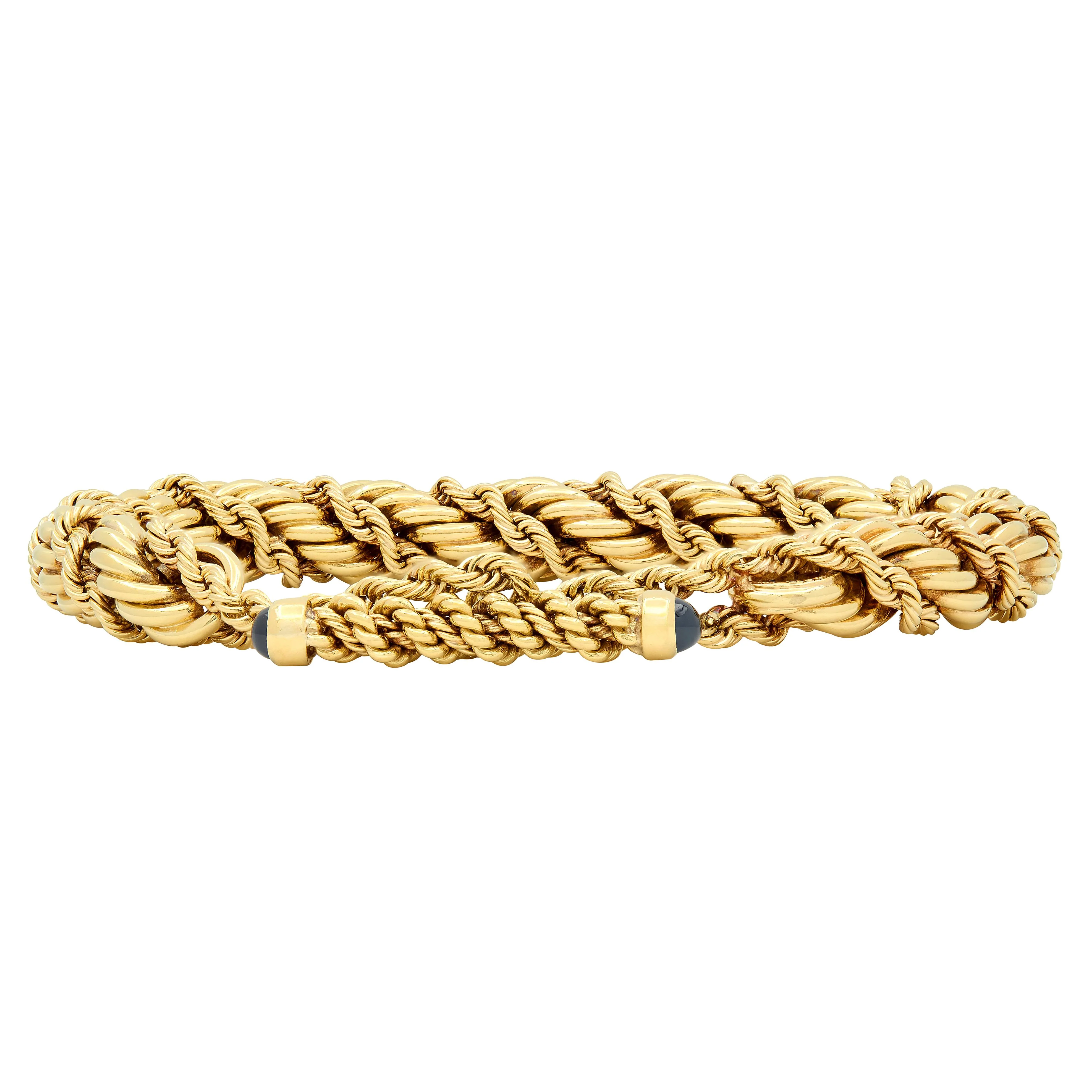 Tiffany & Co. Schlumberger 1960's Sapphire 18 Karat Yellow Gold Vintage Twisted Rope Bracelet - Image 4