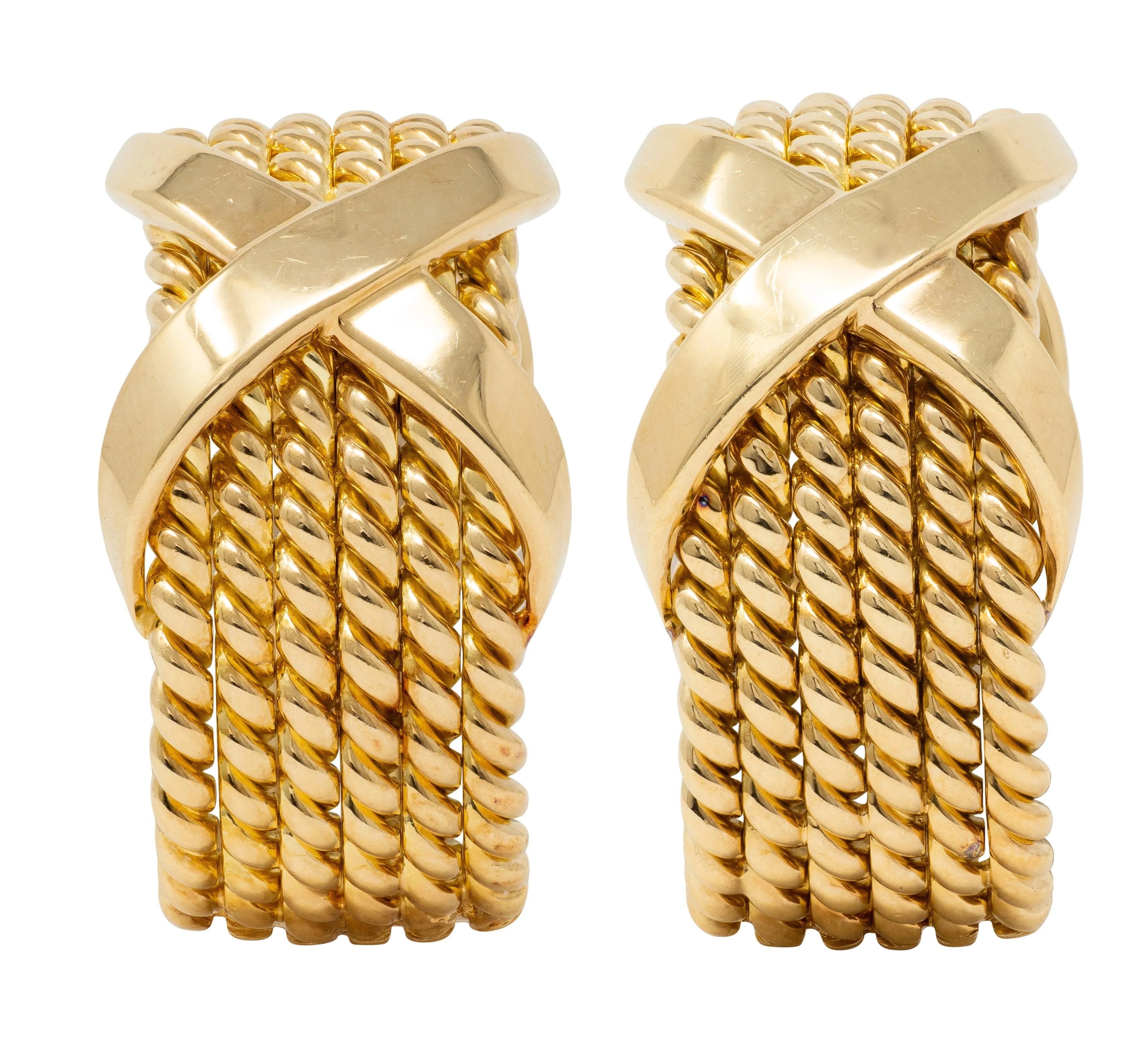 Tiffany & Co. Schlumberger 1972 18 Karat Yellow Gold Vintage X Rope J-Hoop Earrings
