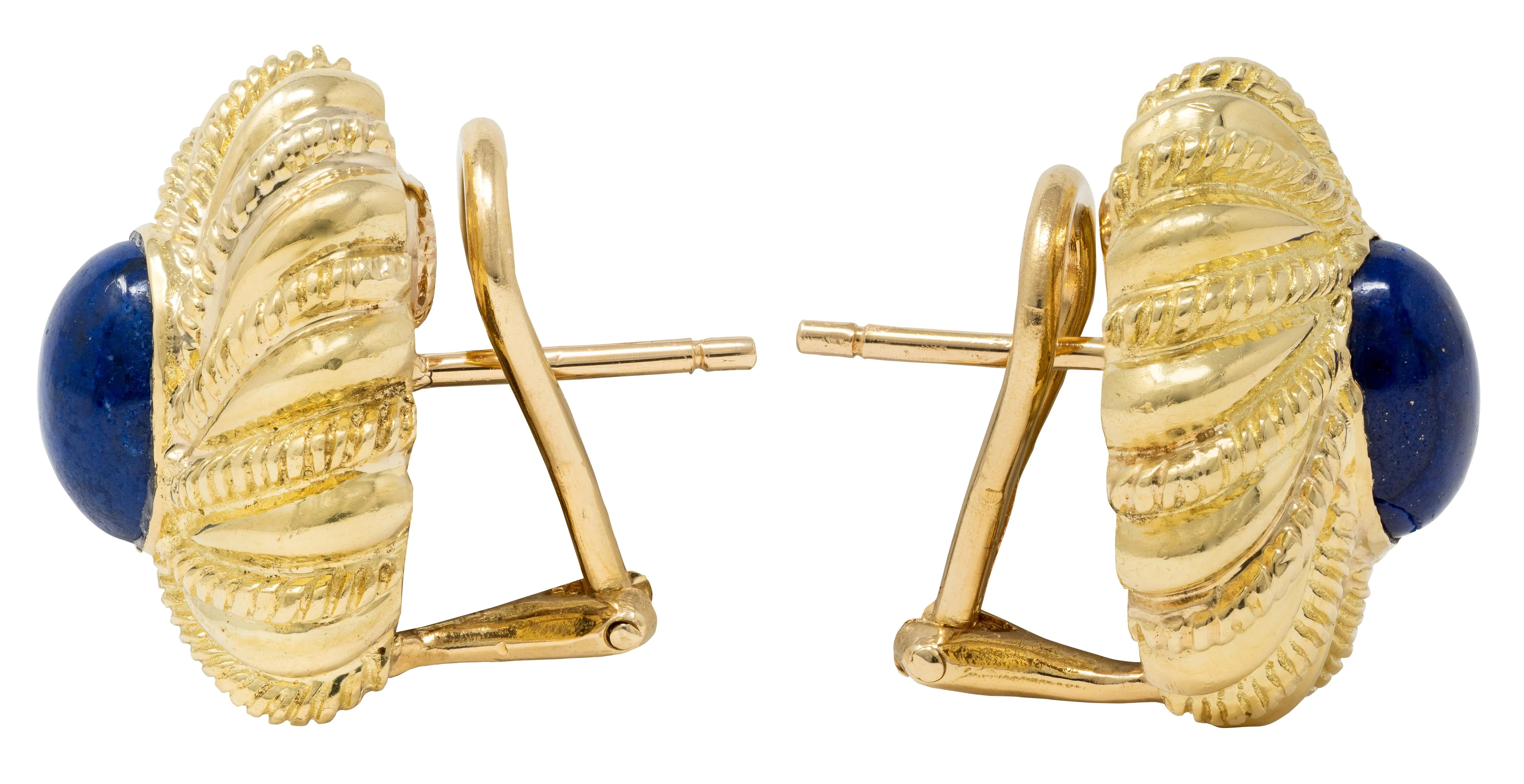 Tiffany & Co. Schlumberger 1980's Lapis Lazuli 18 Karat Yellow Gold Vintage Domed Twisted Rope Earrings - Image 3