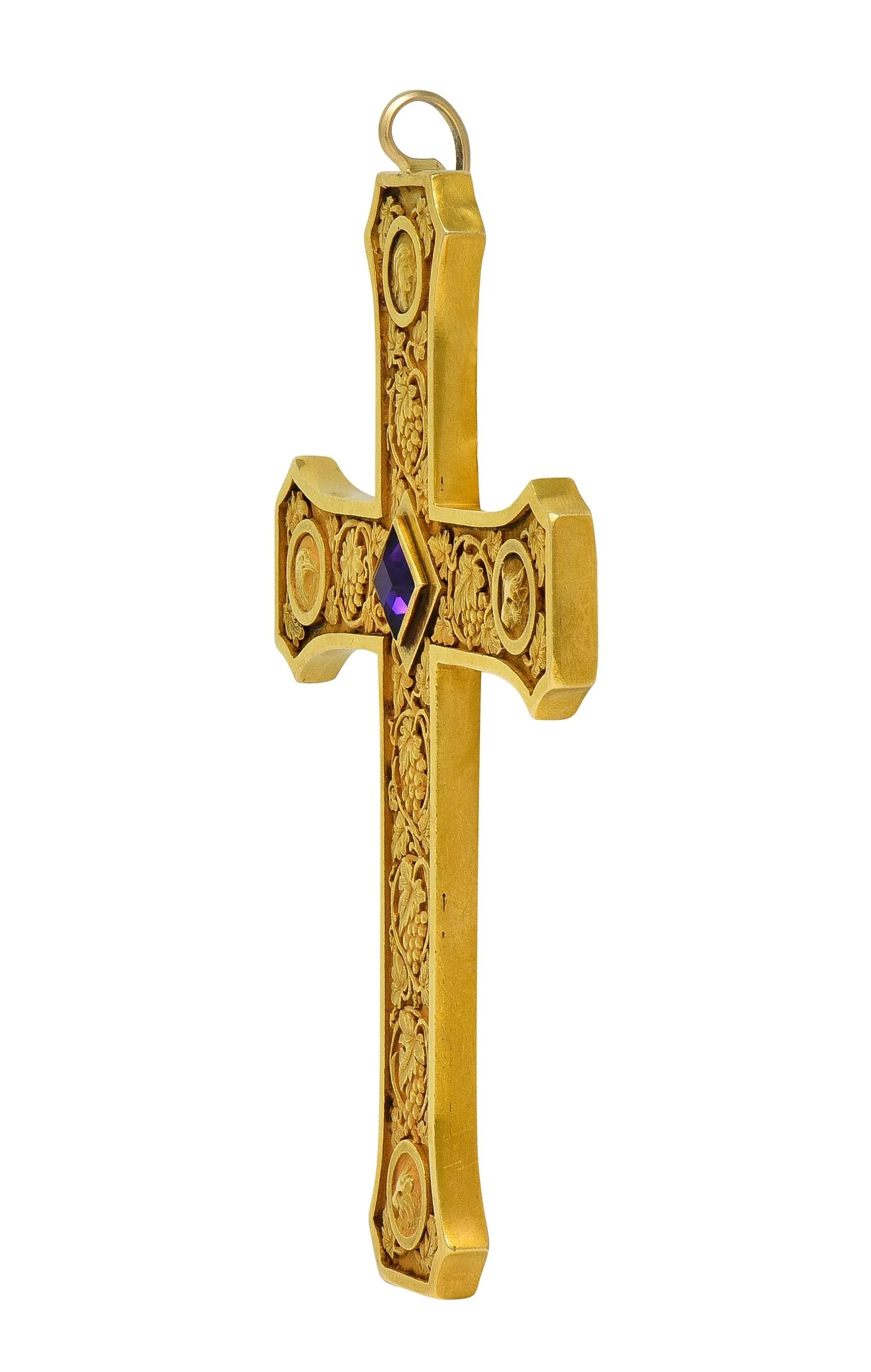 Tiffany & Co. Substantial 1923 Amethyst 18 Karat Yellow Gold Antique Commemorative Bishops Cross Pendant - Image 3