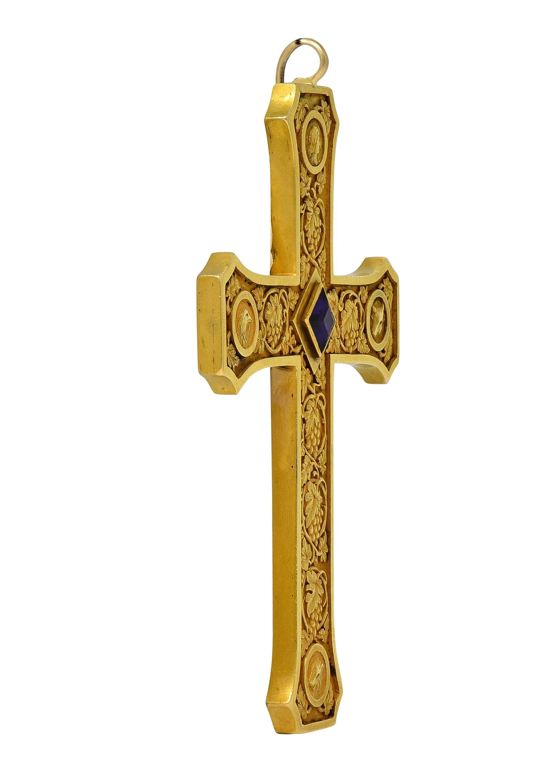 Tiffany & Co. Substantial 1923 Amethyst 18 Karat Yellow Gold Antique Commemorative Bishops Cross Pendant - Image 4