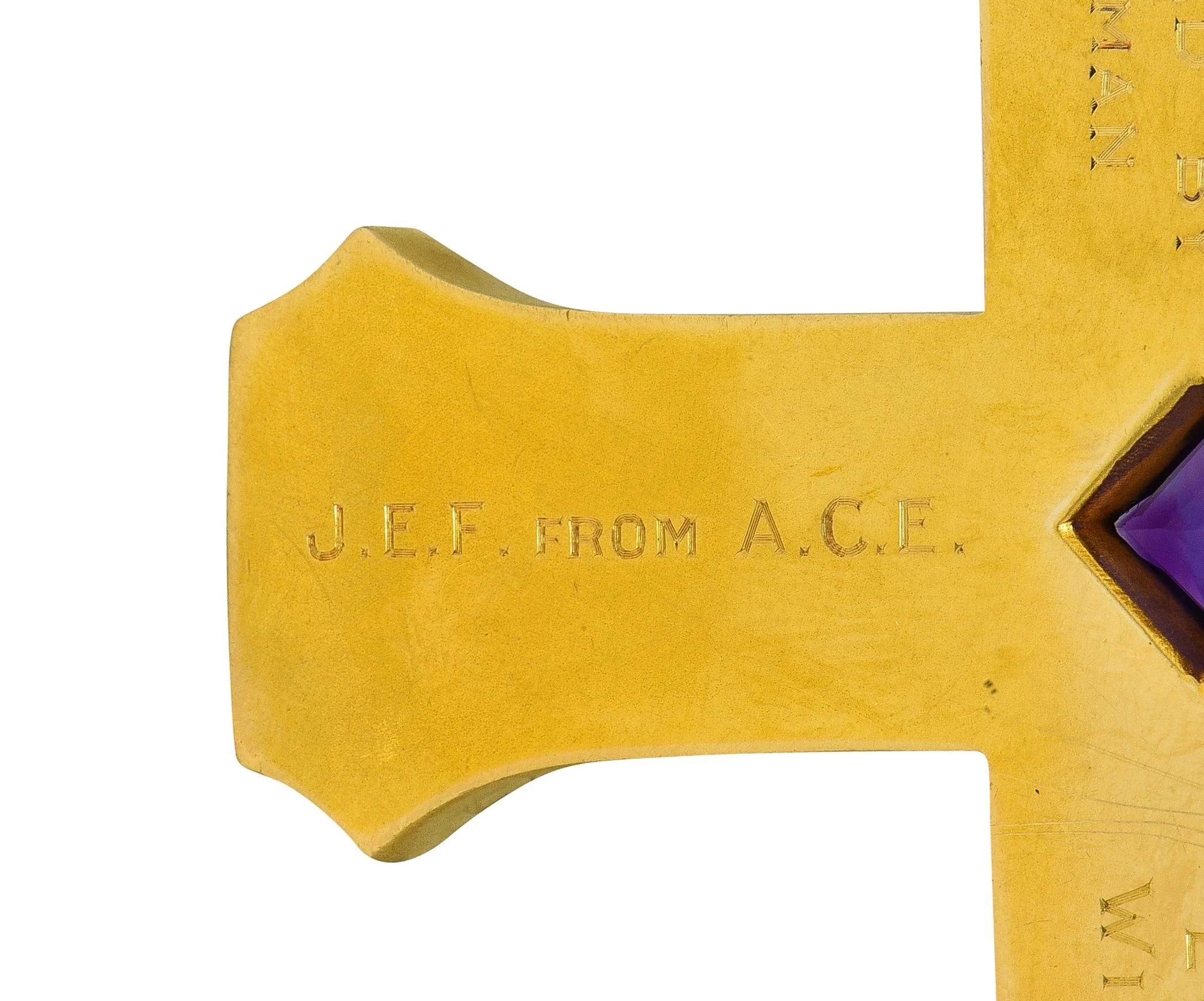 Tiffany & Co. Substantial 1923 Amethyst 18 Karat Yellow Gold Antique Commemorative Bishops Cross Pendant - Image 9