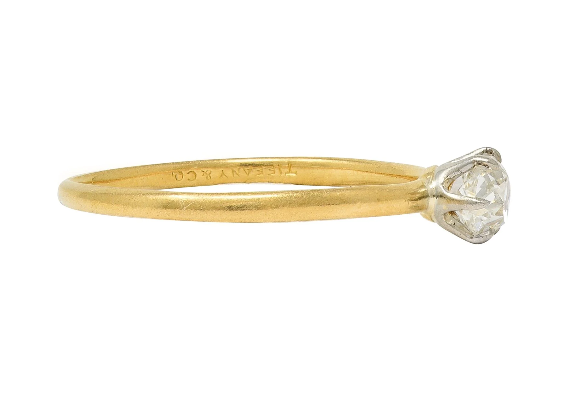 Tiffany & Co. Victorian 0.34 CTW Old Mine Diamond 18 Karat Two-Tone Gold Antique Engagement Ring - Image 4
