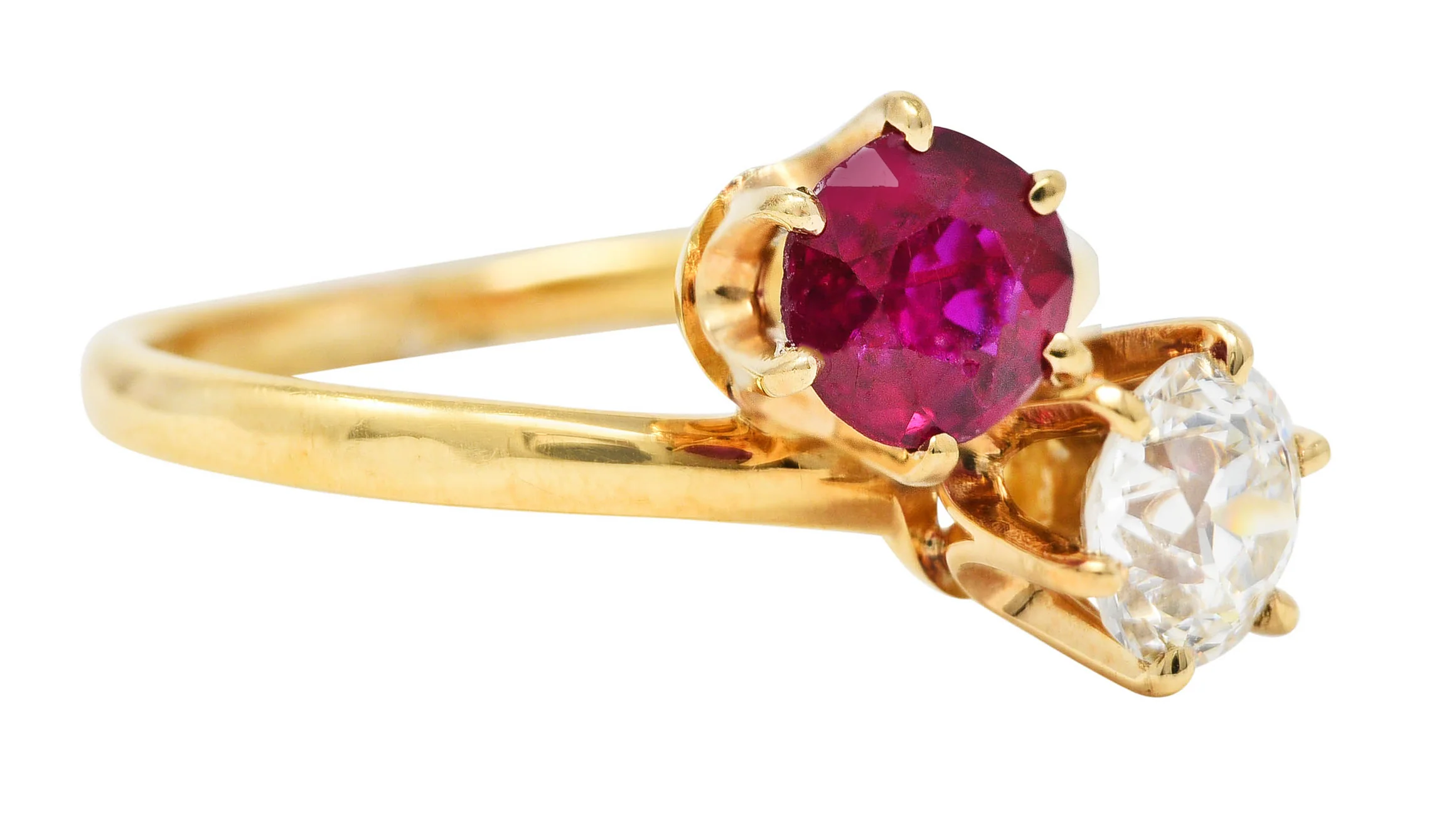 Tiffany & Co. Victorian 1.08 CTW Ruby Old European Cut Diamond Antique Toi Et Moi Bypass Ring - Image 2