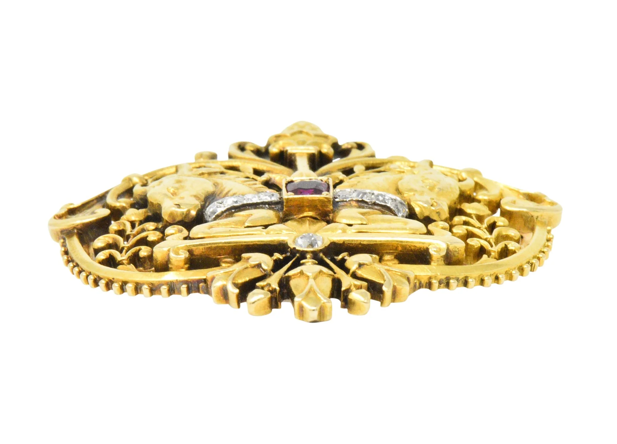 Tiffany & Co. Victorian Diamond Ruby Horse 18 Karat Yellow Gold Brooch - Image 5