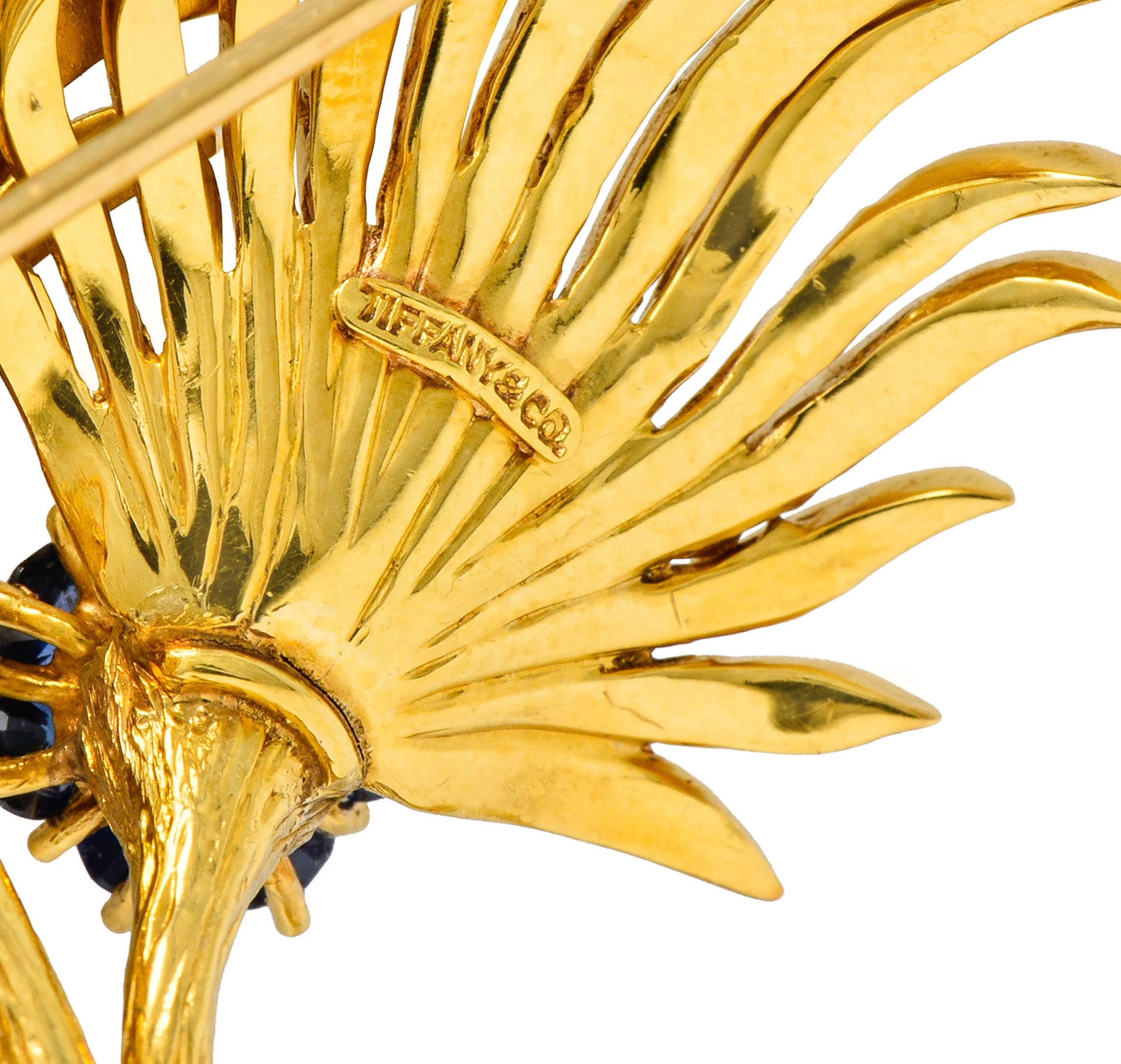Tiffany & Co. Vintage 3.56 CTW Sapphire 18 Karat Gold Floral Brooch Circa 1960s - Image 5