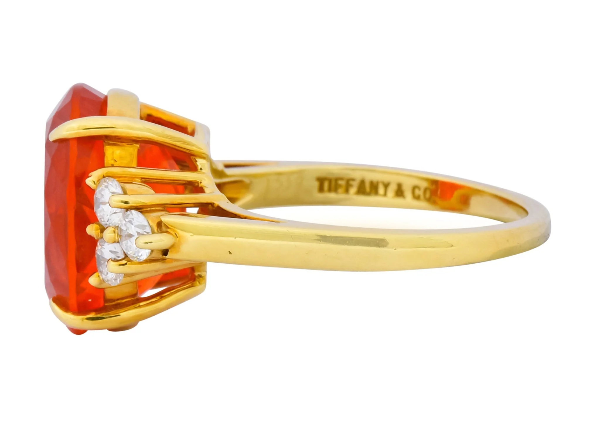 Tiffany & Co. Vintage 4.86 CTW Fire Opal Diamond 18 Karat Gold Ring - Image 4
