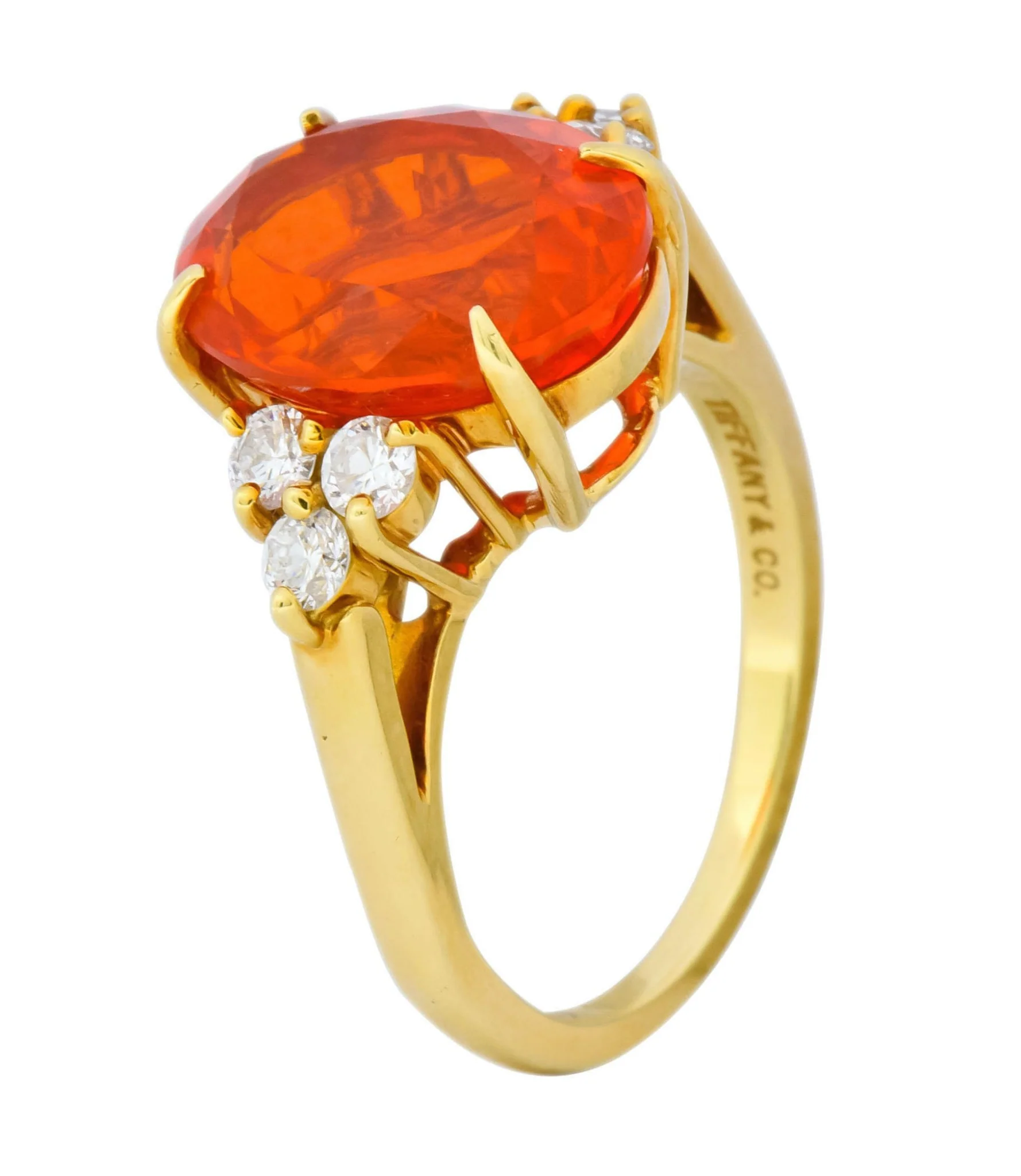 Tiffany & Co. Vintage 4.86 CTW Fire Opal Diamond 18 Karat Gold Ring - Image 8