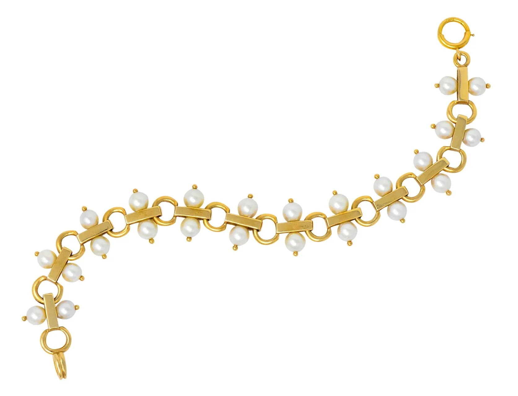 Tiffany & Co. Vintage Pearl 14 Karat Gold Link Bracelet