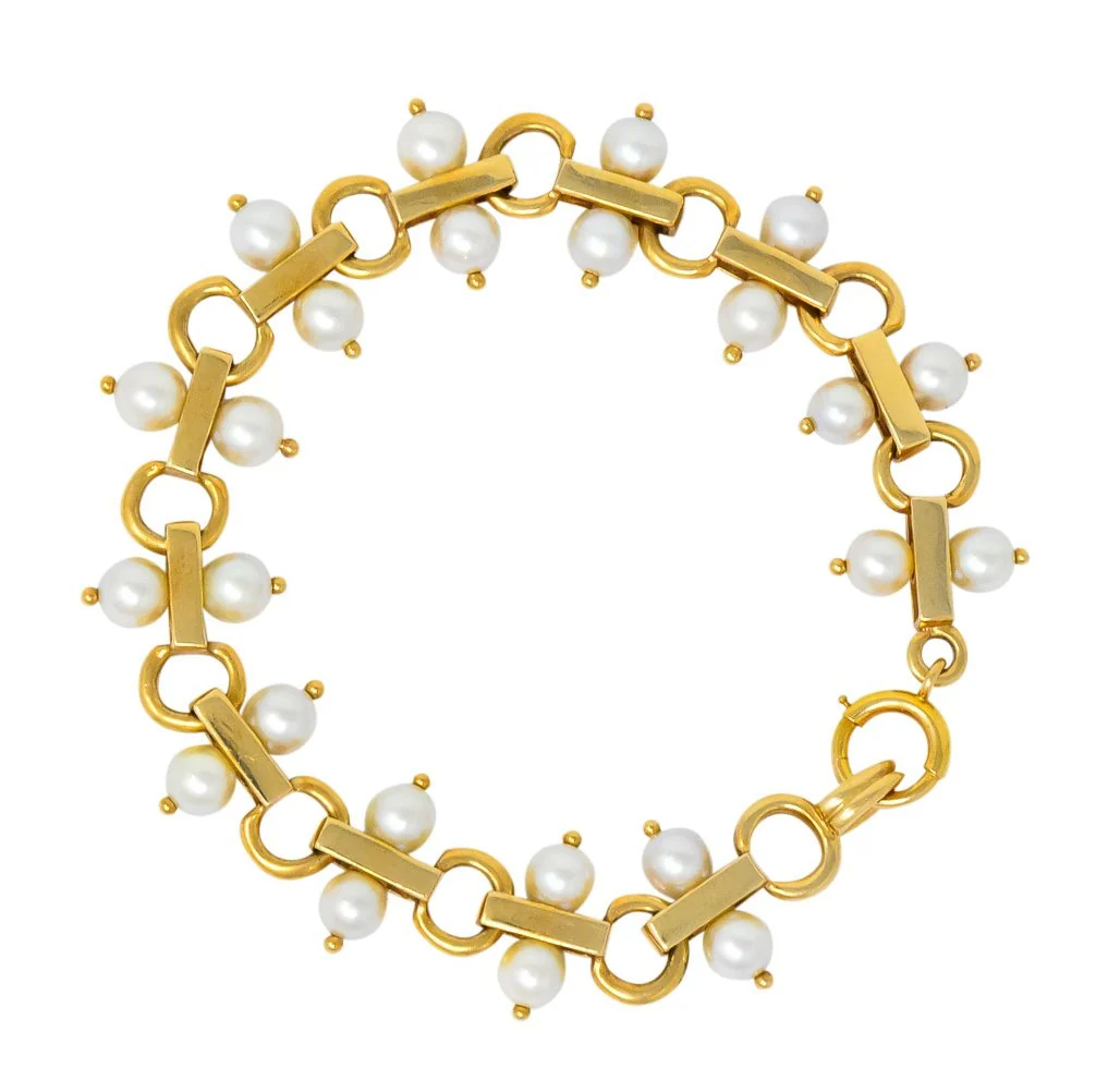 Tiffany & Co. Vintage Pearl 14 Karat Gold Link Bracelet - Image 2