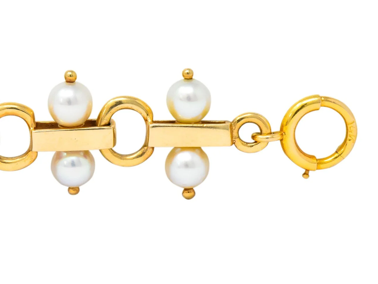 Tiffany & Co. Vintage Pearl 14 Karat Gold Link Bracelet - Image 5