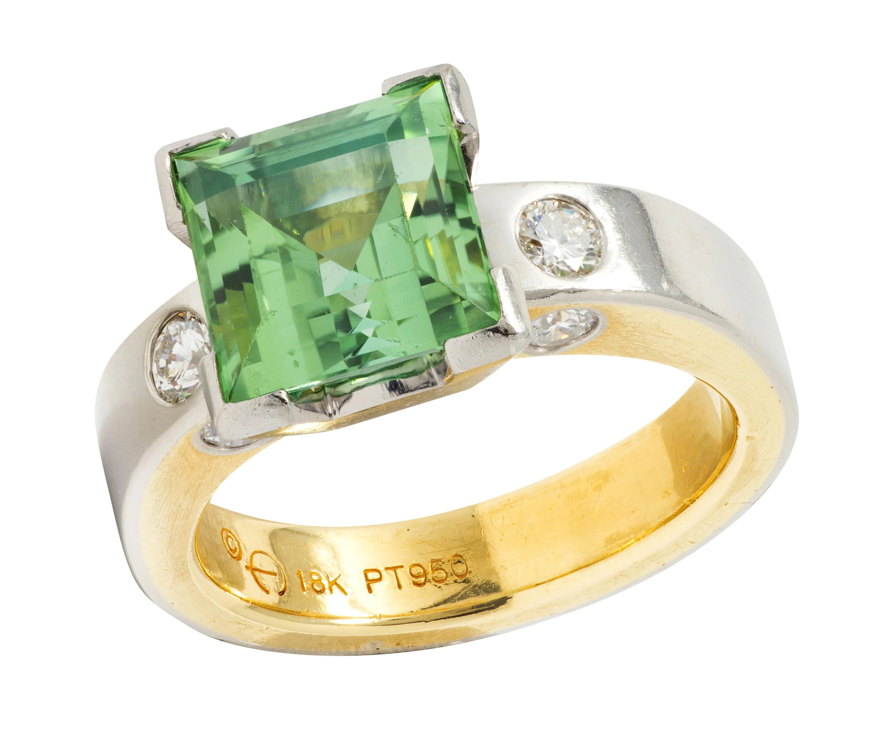 Tourmaline Diamond Platinum 18 Karat Yellow Gold Cocktail Ring - Image 8