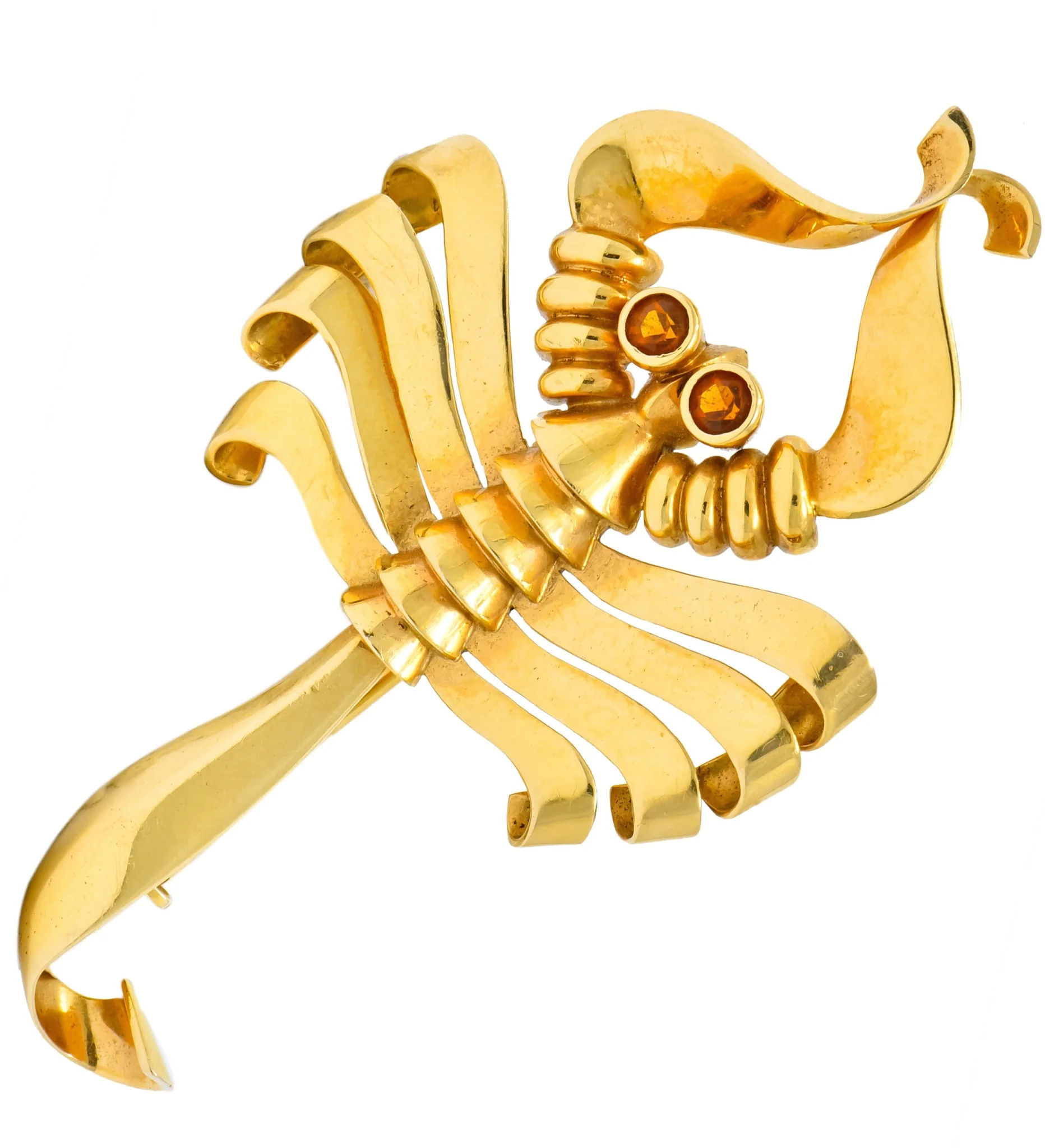 Trabert & Hoeffer Mauboussin Retro Citrine 14 Karat Gold Scorpion Brooch