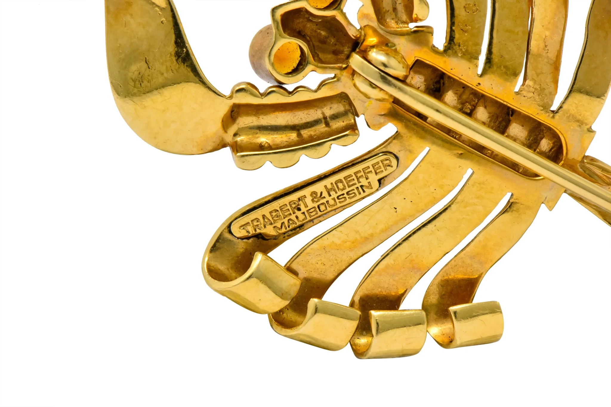 Trabert & Hoeffer Mauboussin Retro Citrine 14 Karat Gold Scorpion Brooch - Image 6