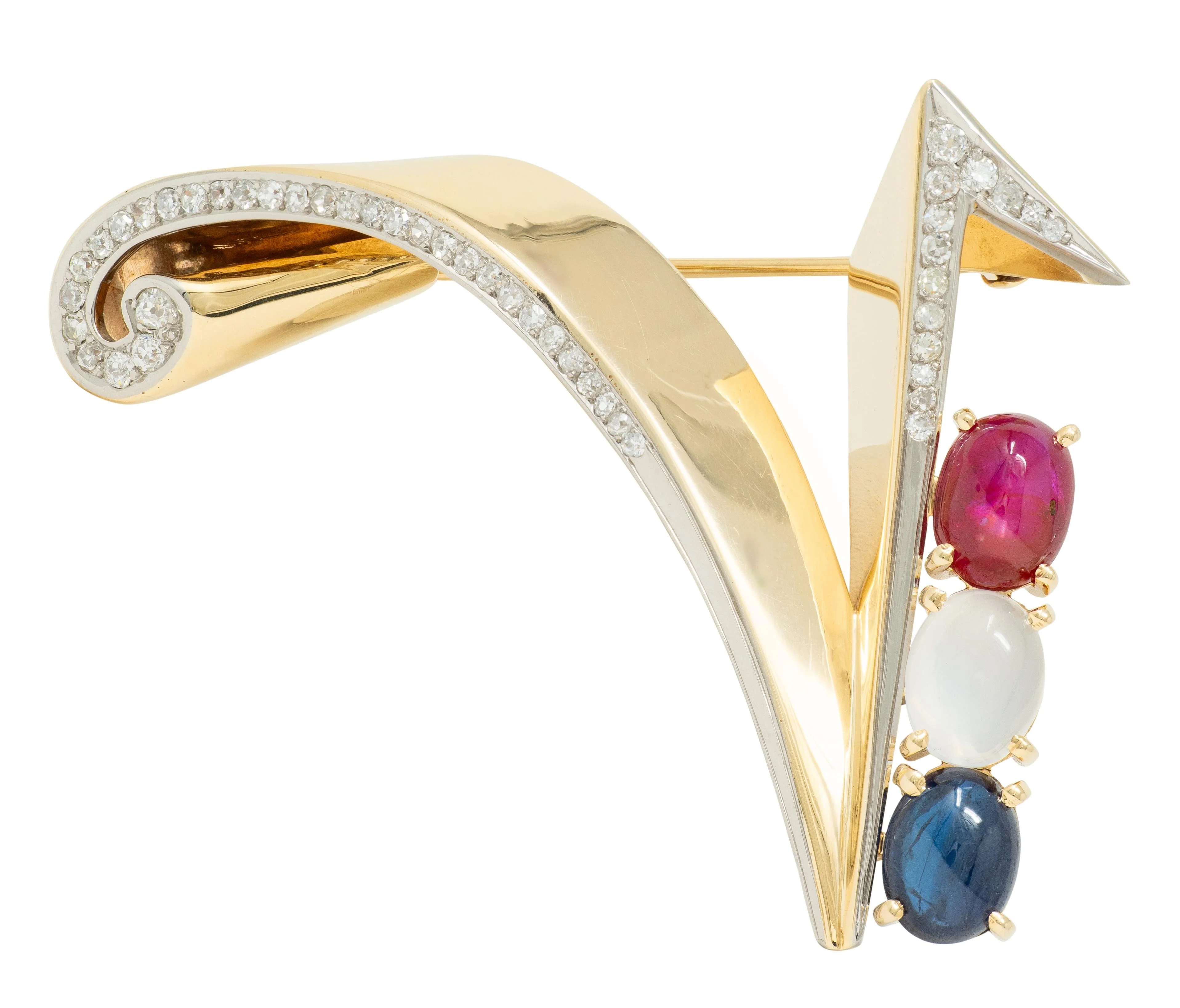 Traebert & Hoeffer Mauboussin 1945 Diamond Multi-Gem 14 Karat Gold Vintage Victory Brooch