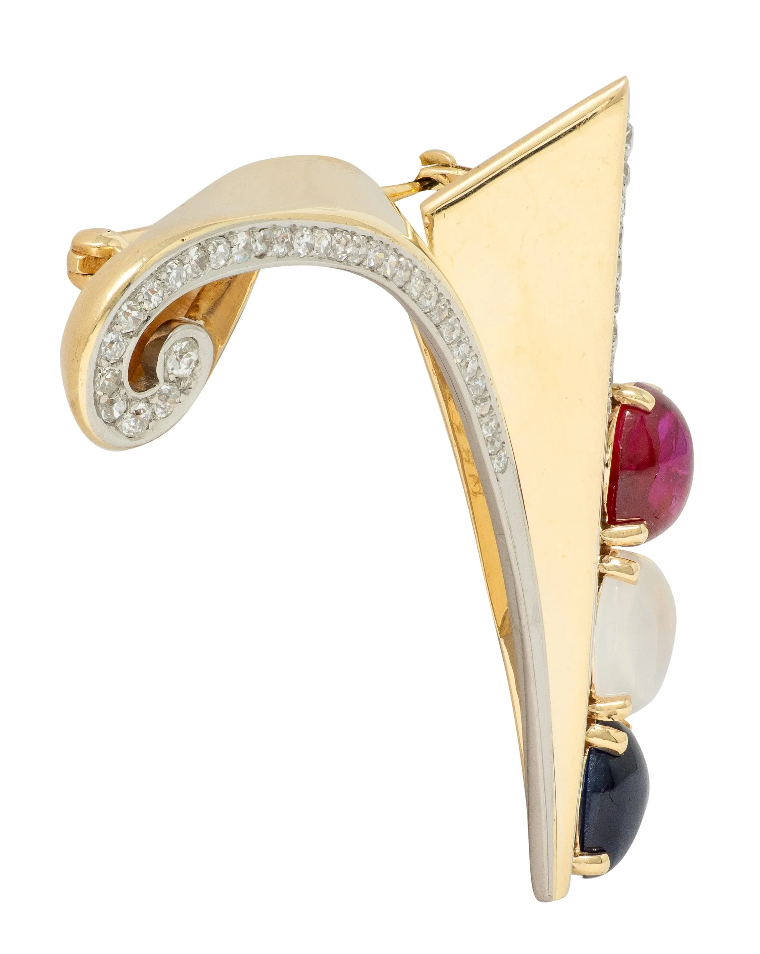 Traebert & Hoeffer Mauboussin 1945 Diamond Multi-Gem 14 Karat Gold Vintage Victory Brooch - Image 3
