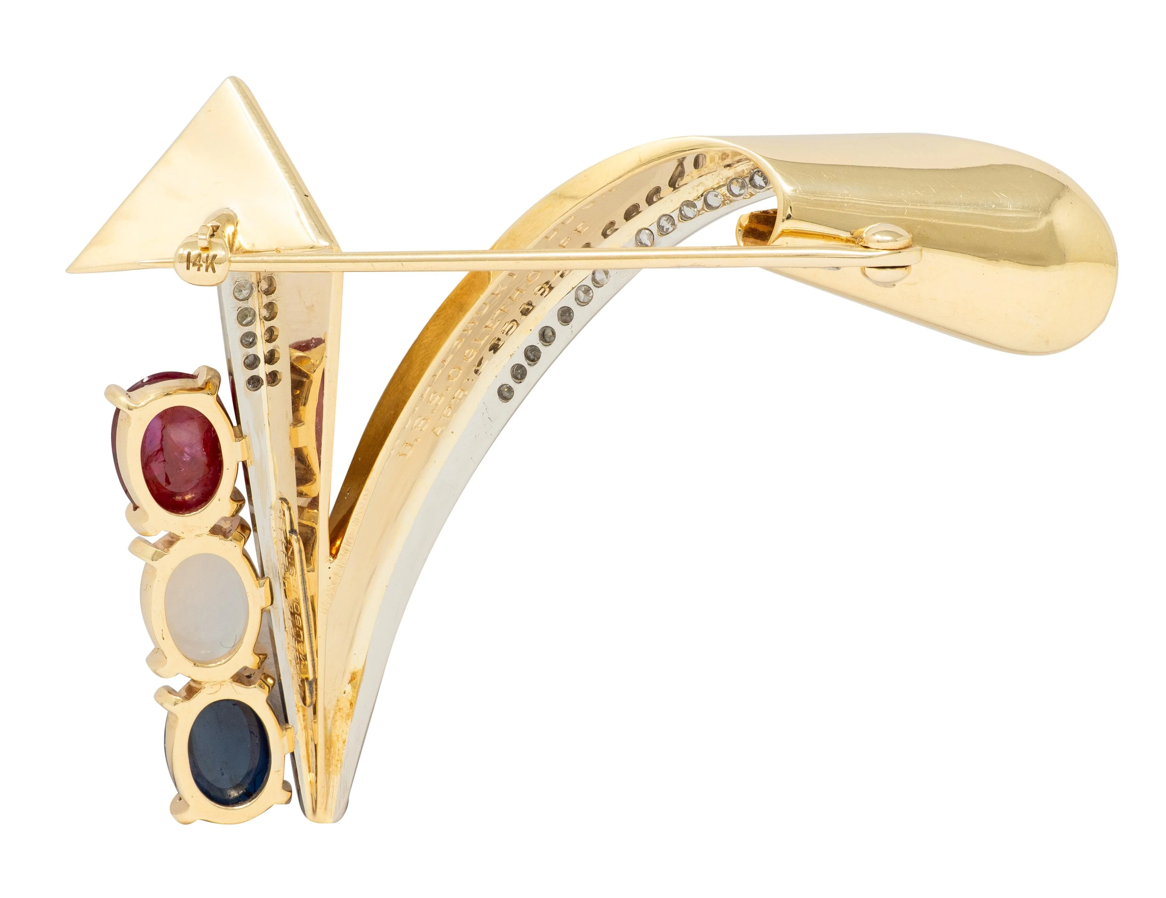 Traebert & Hoeffer Mauboussin 1945 Diamond Multi-Gem 14 Karat Gold Vintage Victory Brooch - Image 4