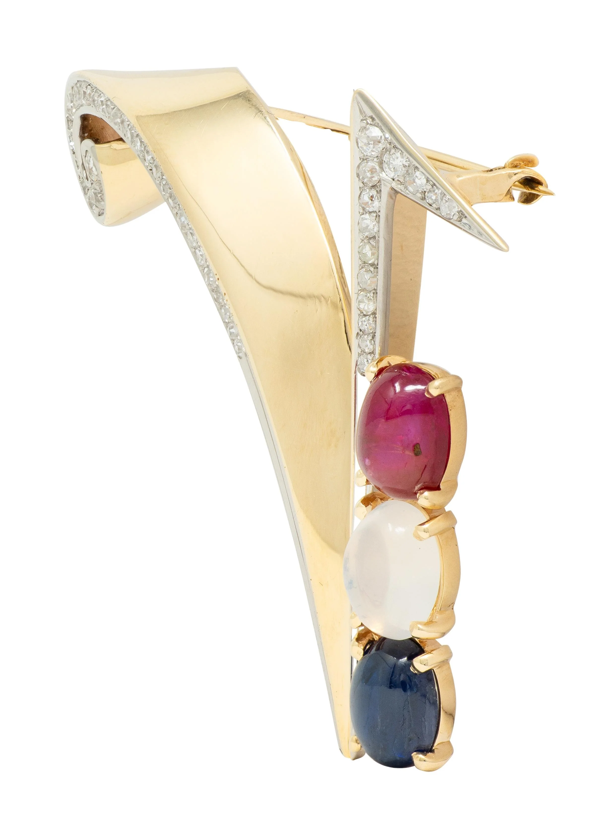 Traebert & Hoeffer Mauboussin 1945 Diamond Multi-Gem 14 Karat Gold Vintage Victory Brooch - Image 5