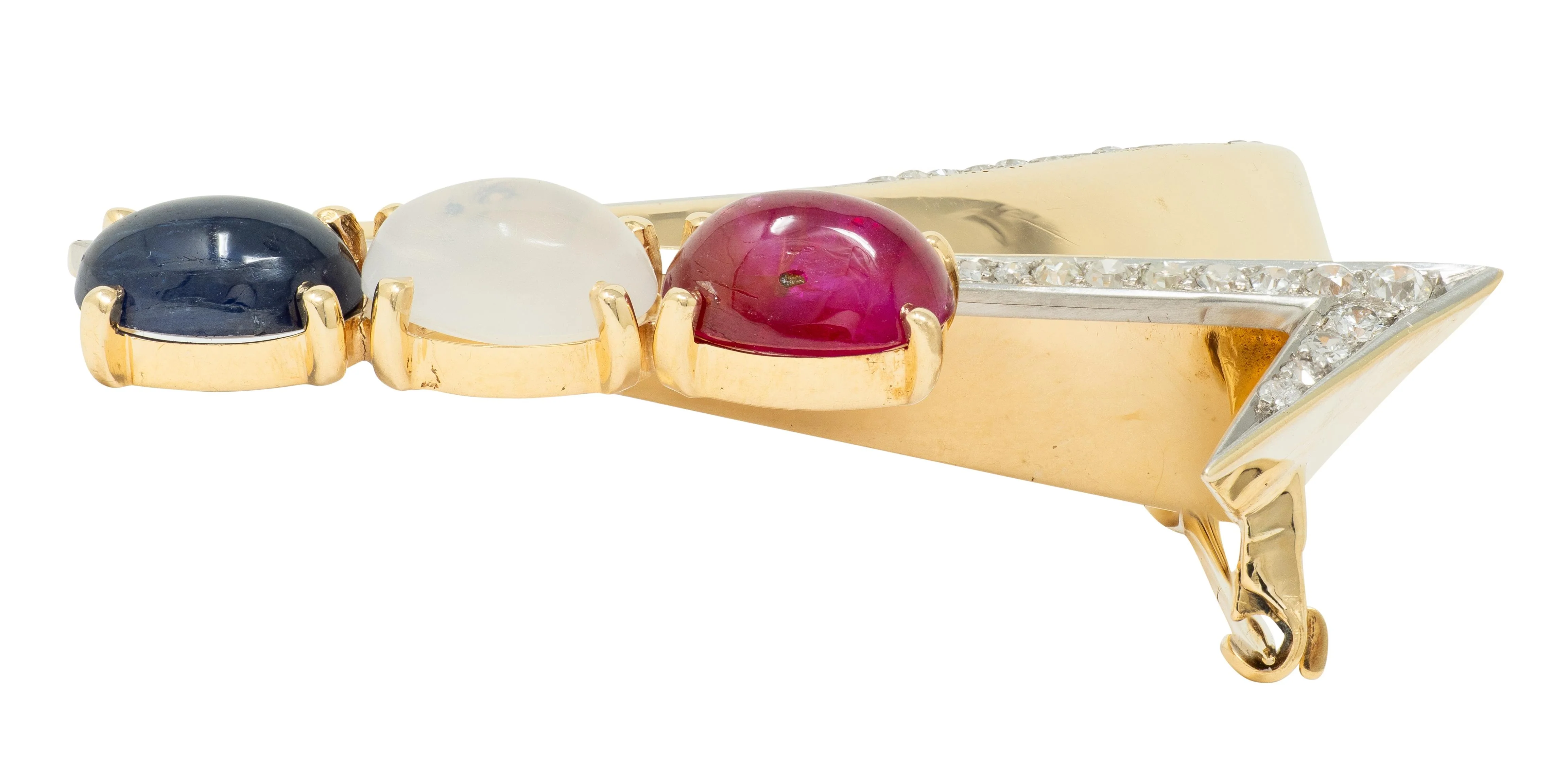Traebert & Hoeffer Mauboussin 1945 Diamond Multi-Gem 14 Karat Gold Vintage Victory Brooch - Image 9