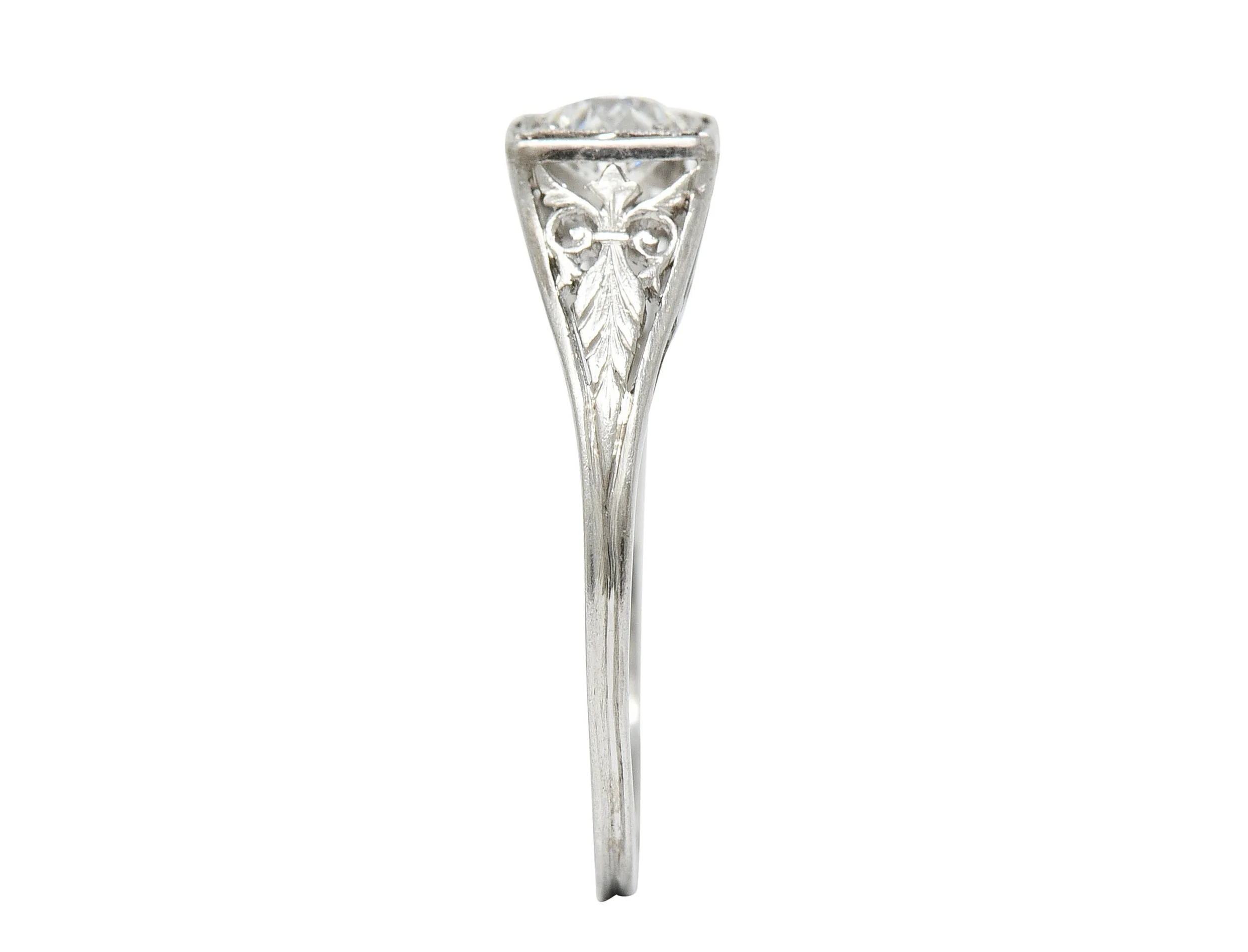 Traub Art Deco 0.46 CTW Diamond Platinum Foliate Engagement Ring - Image 10