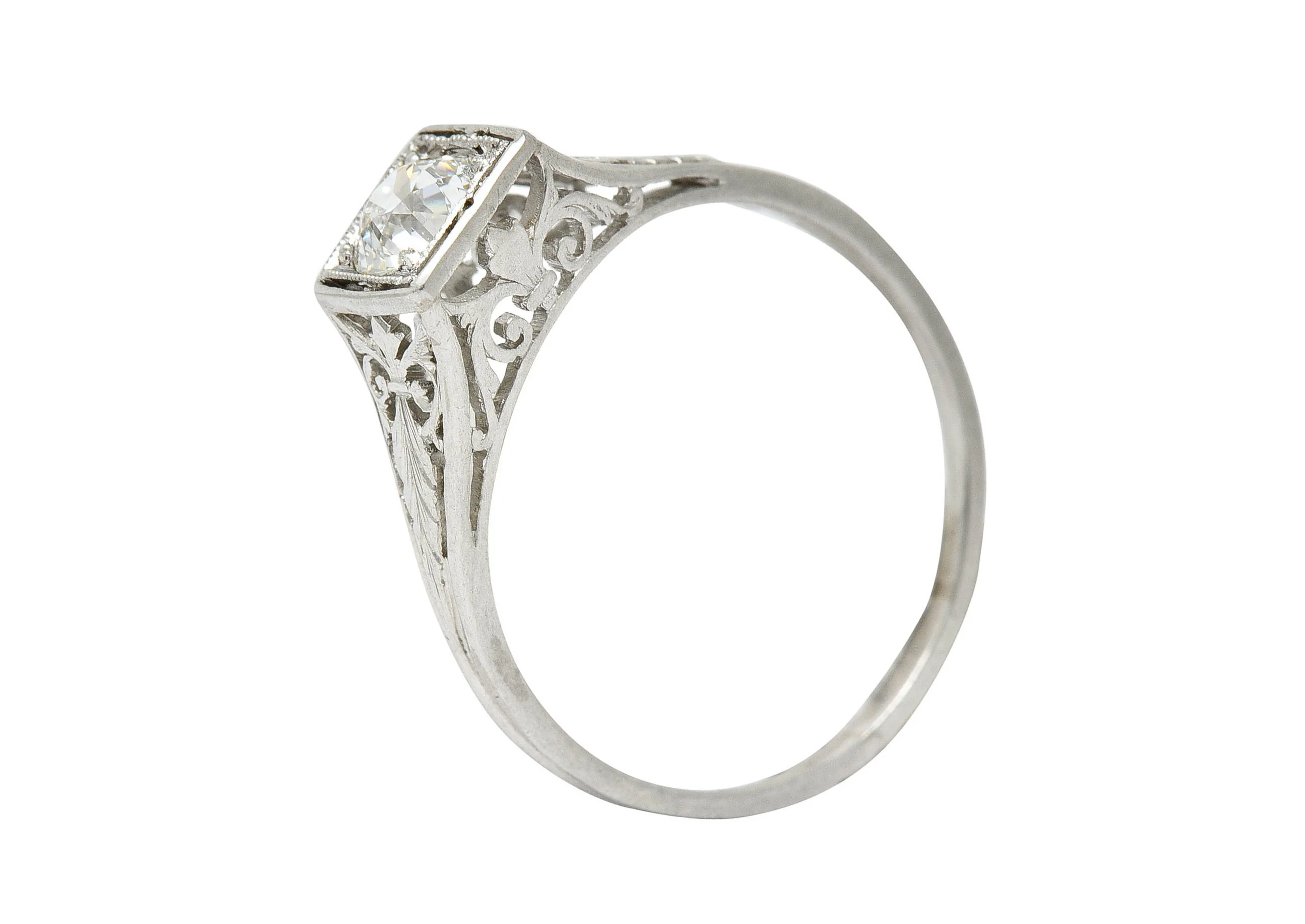 Traub Art Deco 0.46 CTW Diamond Platinum Foliate Engagement Ring - Image 11