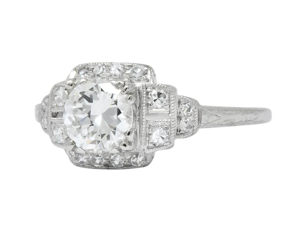 Traub Art Deco 0.85 CTW Diamond Platinum Engagement Ring - Image 6