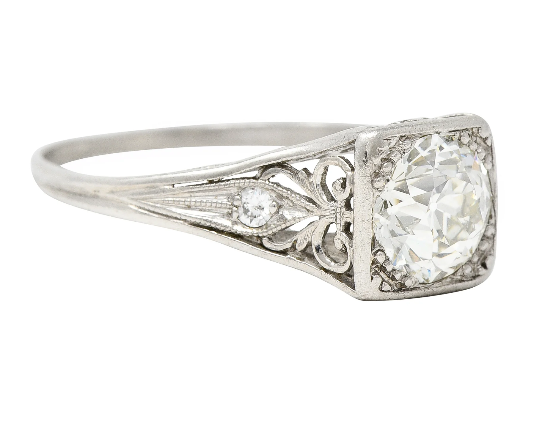 Traub Mfg. Art Deco 1.07 CTW Diamond Platinum Scrolling Vintage Engagement Ring - Image 2