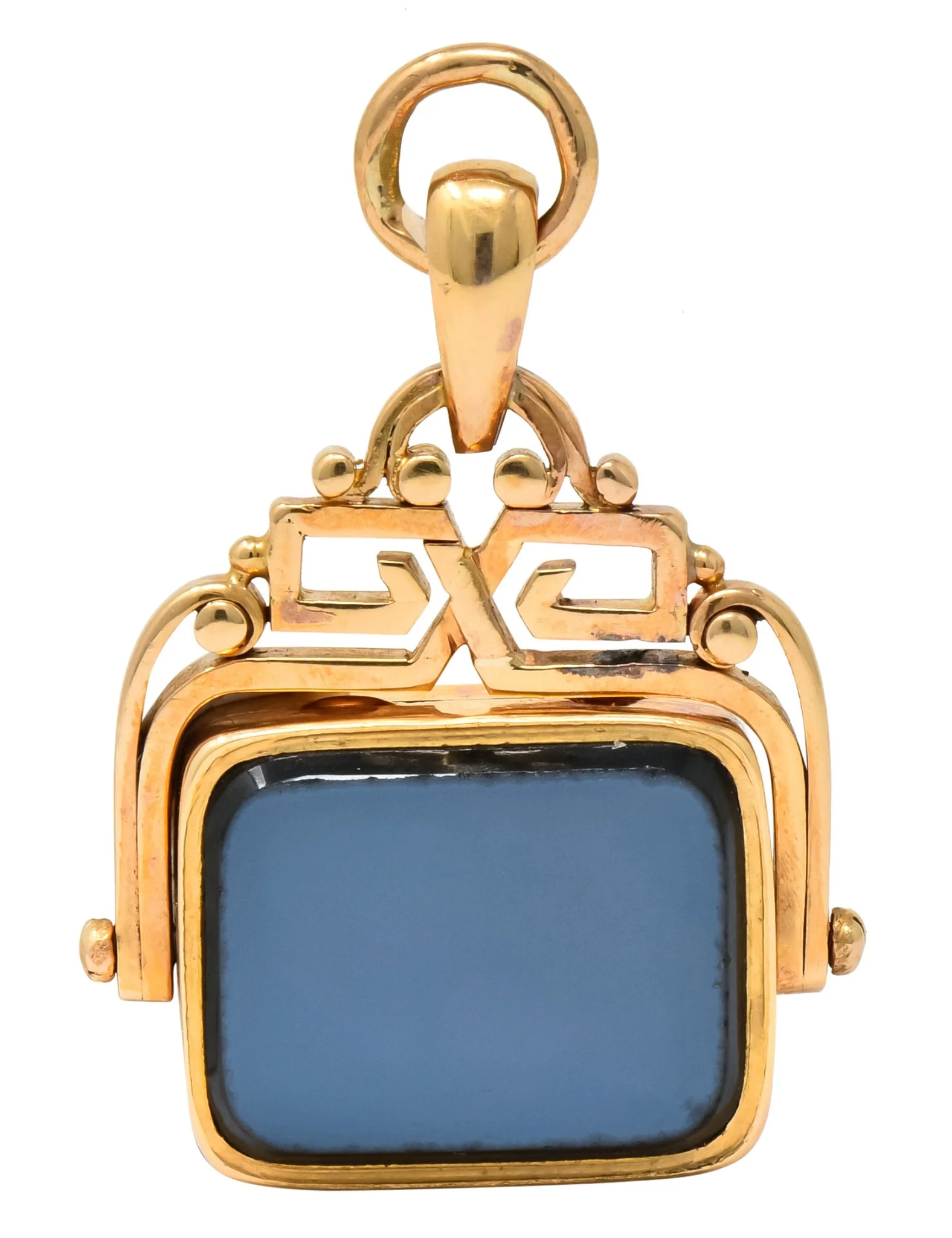 Unique 1870's French Victorian Agate Hardstone 14 Karat Gold Locket Fob Pendant - Image 9