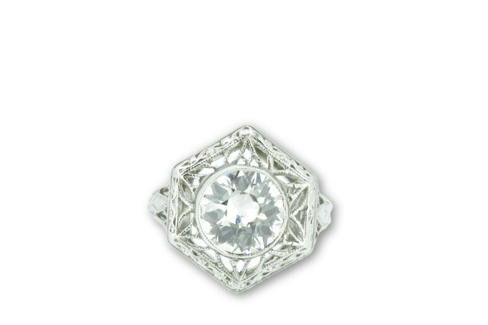 Unique Art Deco 1.19 Carats Old European Diamond Platinum Alternative Ring GIA - Image 2