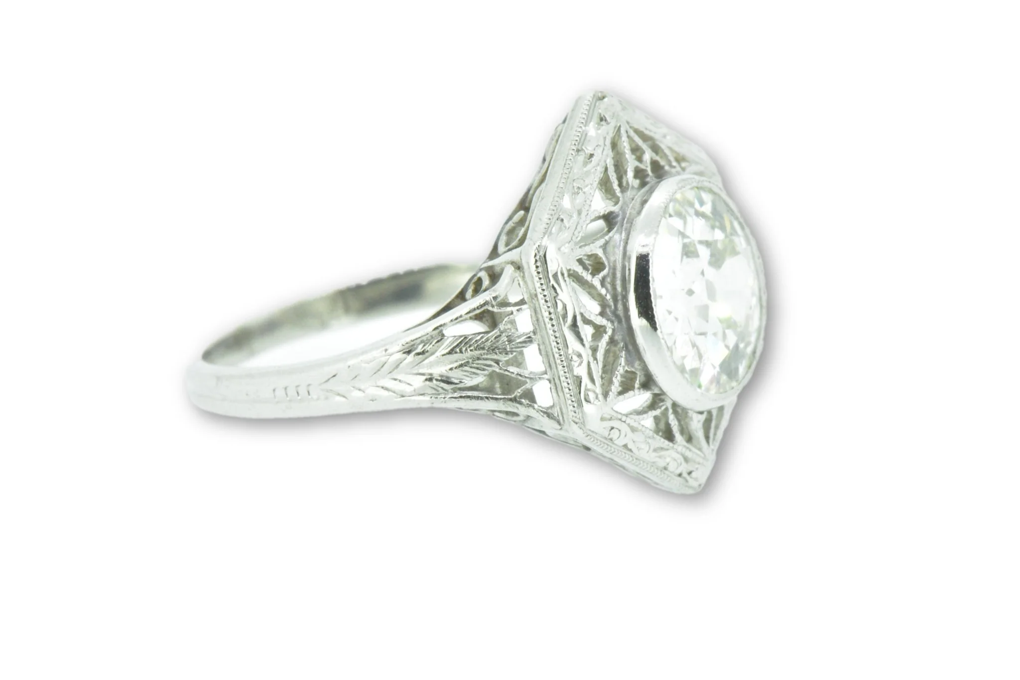Unique Art Deco 1.19 Carats Old European Diamond Platinum Alternative Ring GIA - Image 4