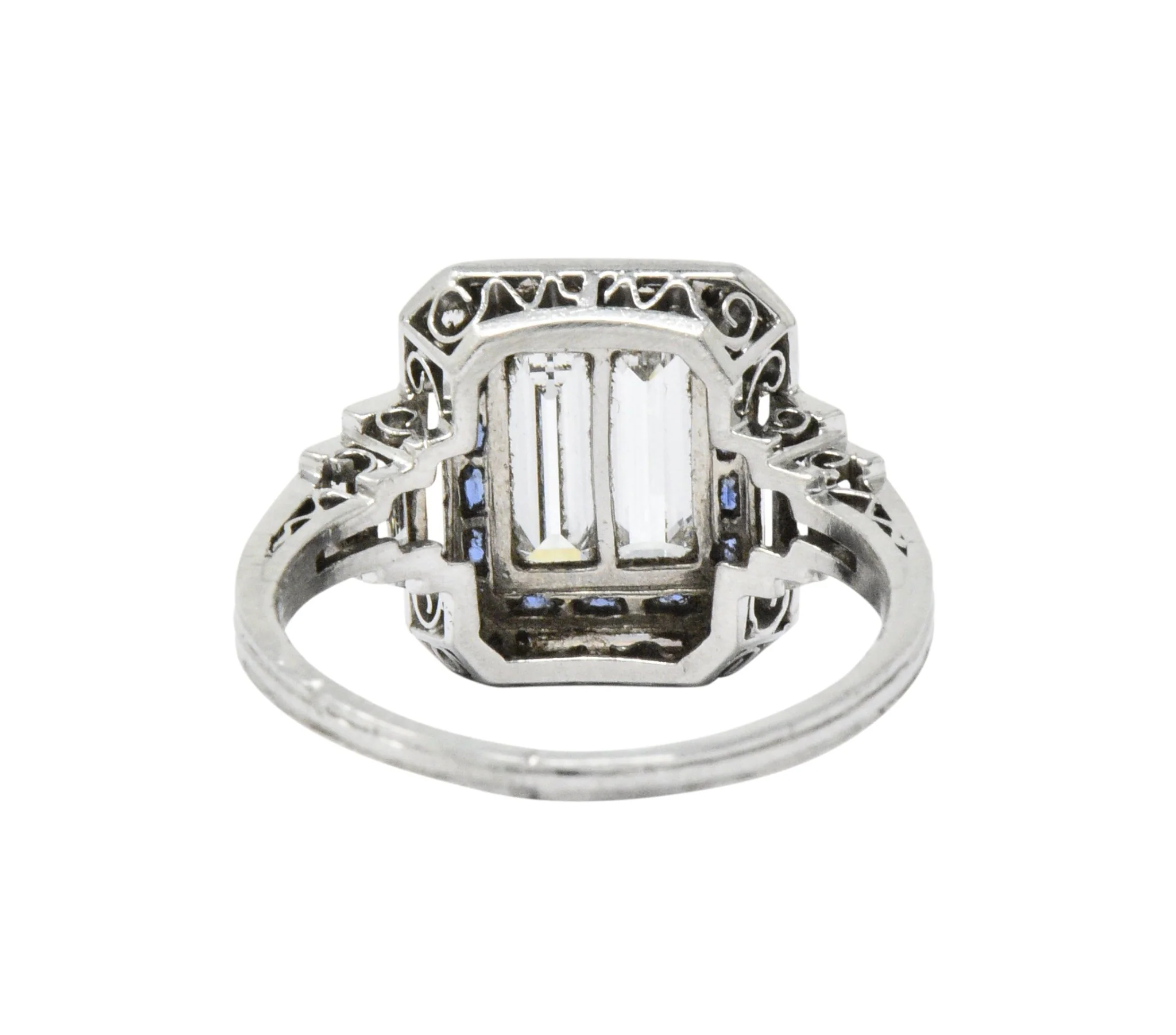 Unique Art Deco 2.90 CTW Diamond Sapphire Platinum Engagement Ring - Image 6