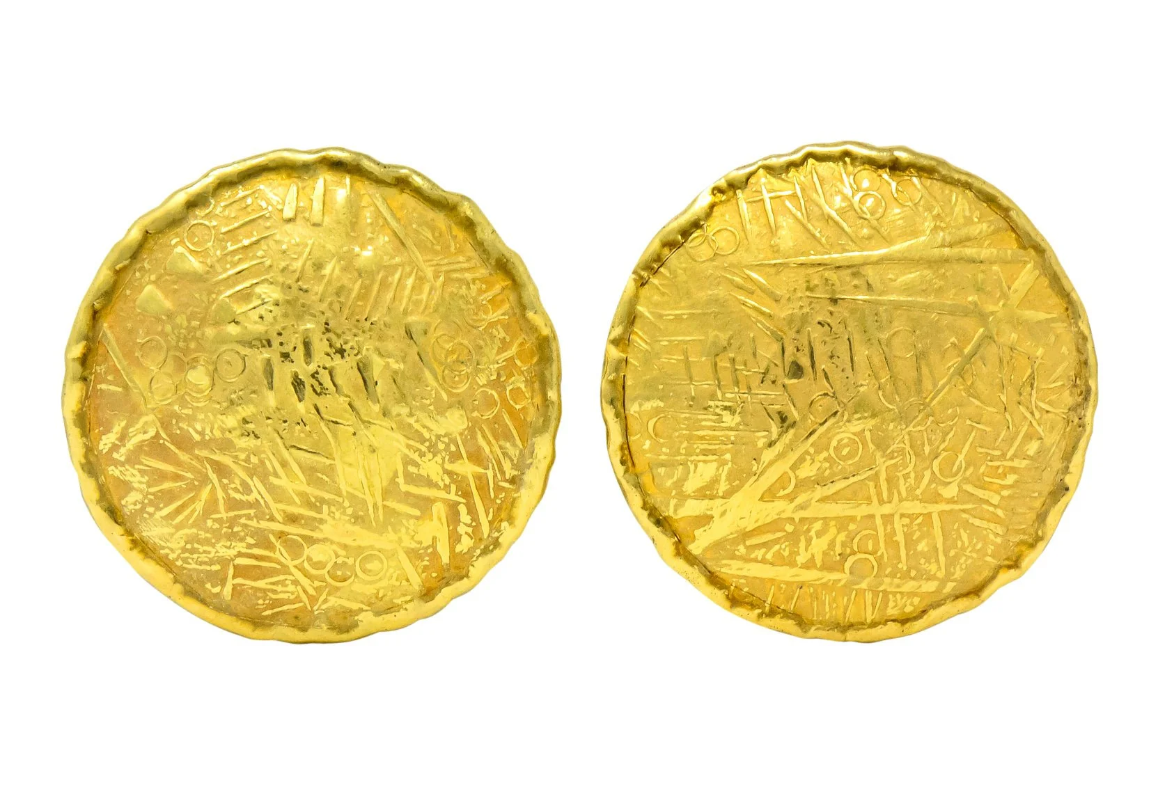 Unoaerre 18 Karat Yellow Gold Textured Disc Earrings