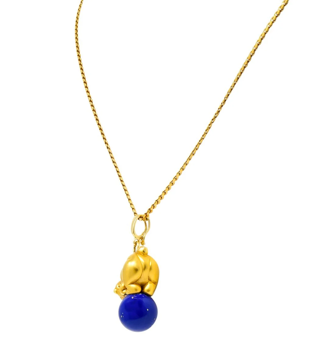 UnoAErre Contemporary Lapis Lazuli 18 Karat Gold Teddy Bear Pendant Necklace - Image 4