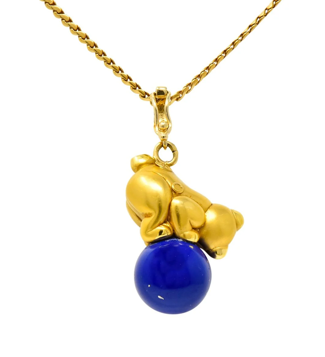 UnoAErre Contemporary Lapis Lazuli 18 Karat Gold Teddy Bear Pendant Necklace - Image 5