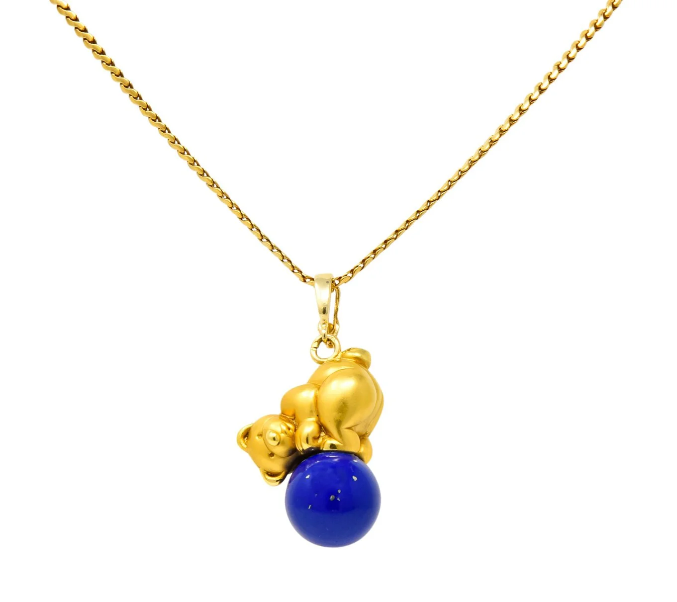 UnoAErre Contemporary Lapis Lazuli 18 Karat Gold Teddy Bear Pendant Necklace - Image 6