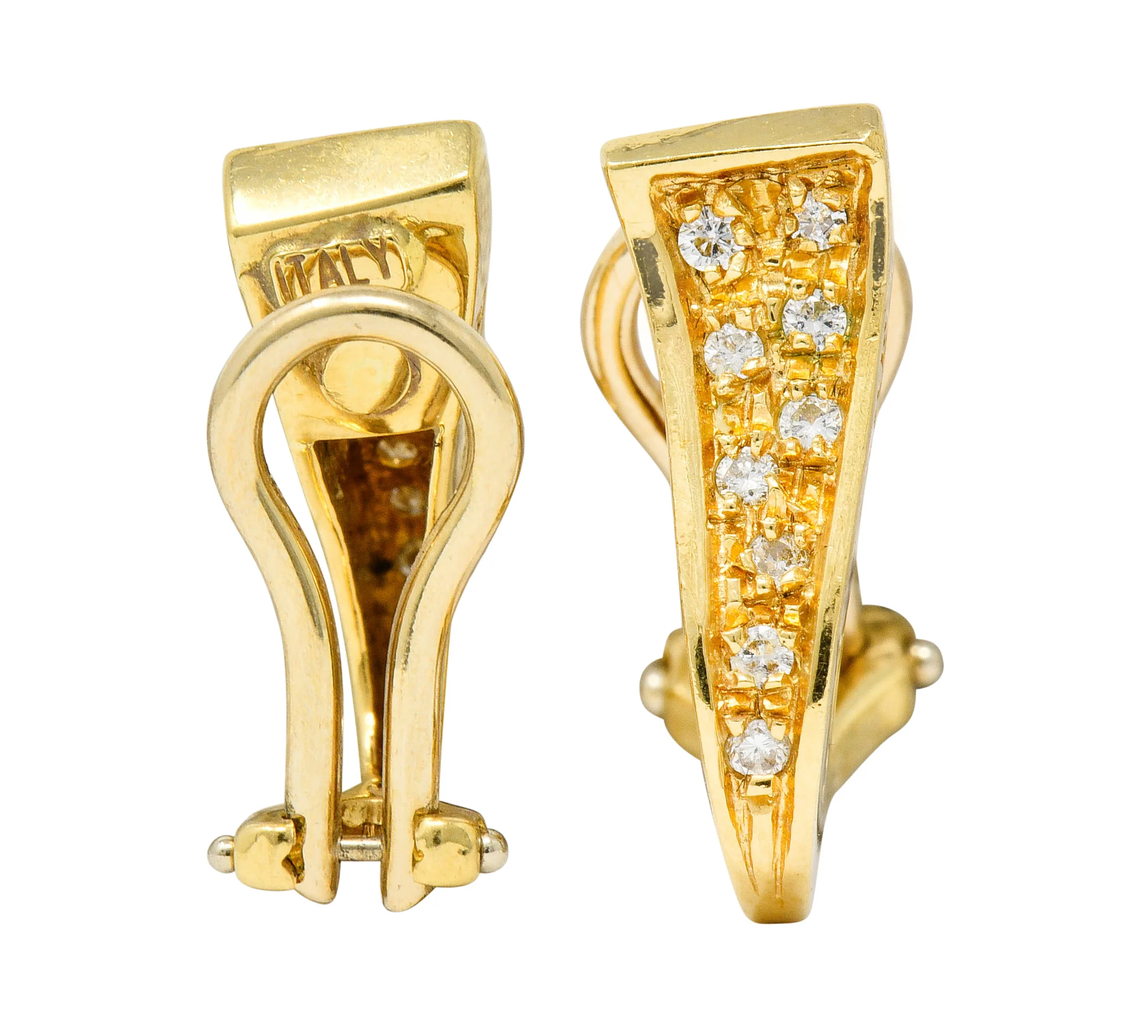 Unoaerre Diamond 18 Karat Gold Italian Huggie Ear-Clip Earrings - Image 7