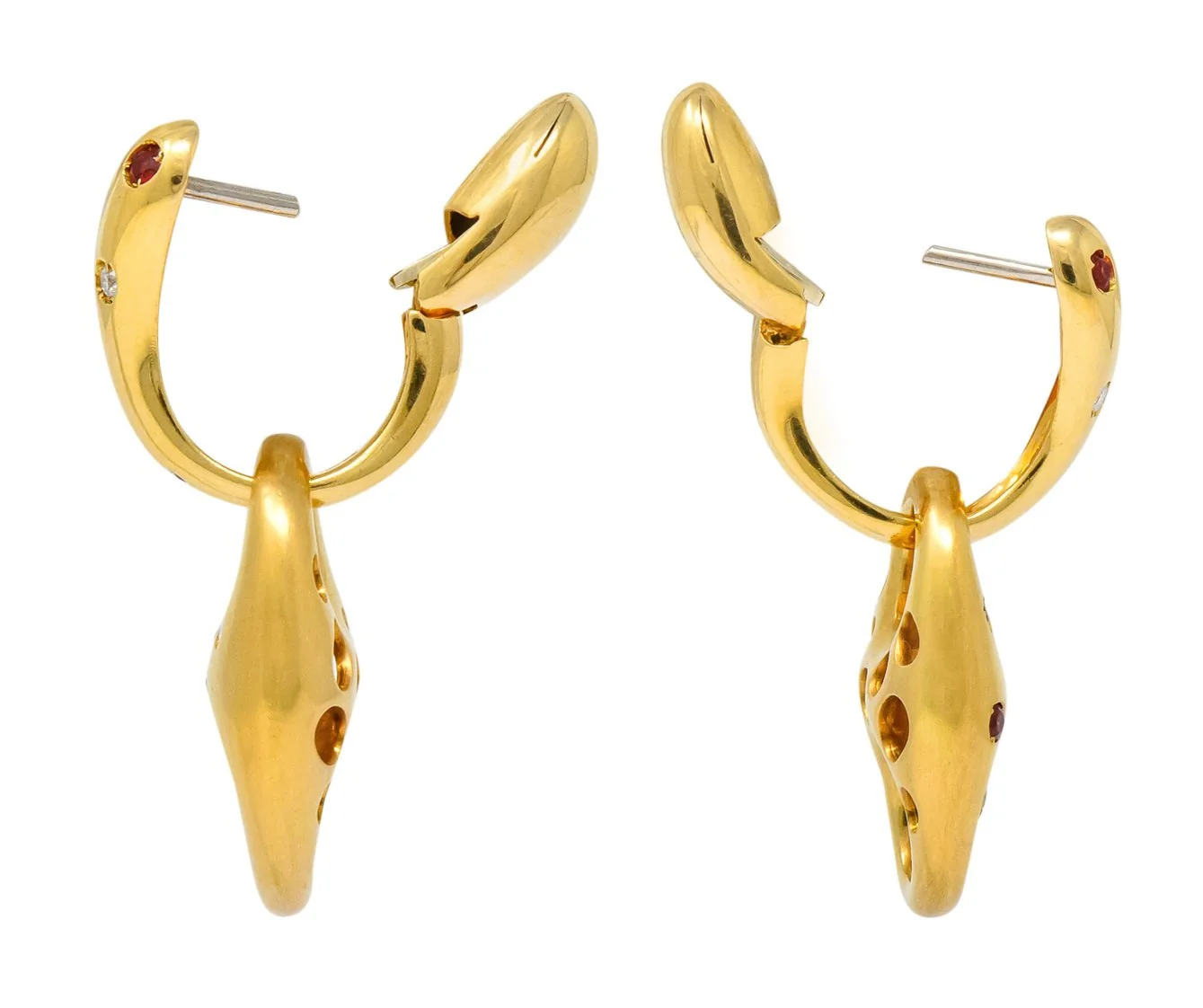 Valente Milano Diamond Ruby 18 Karat Gold Italian Earrings - Image 6