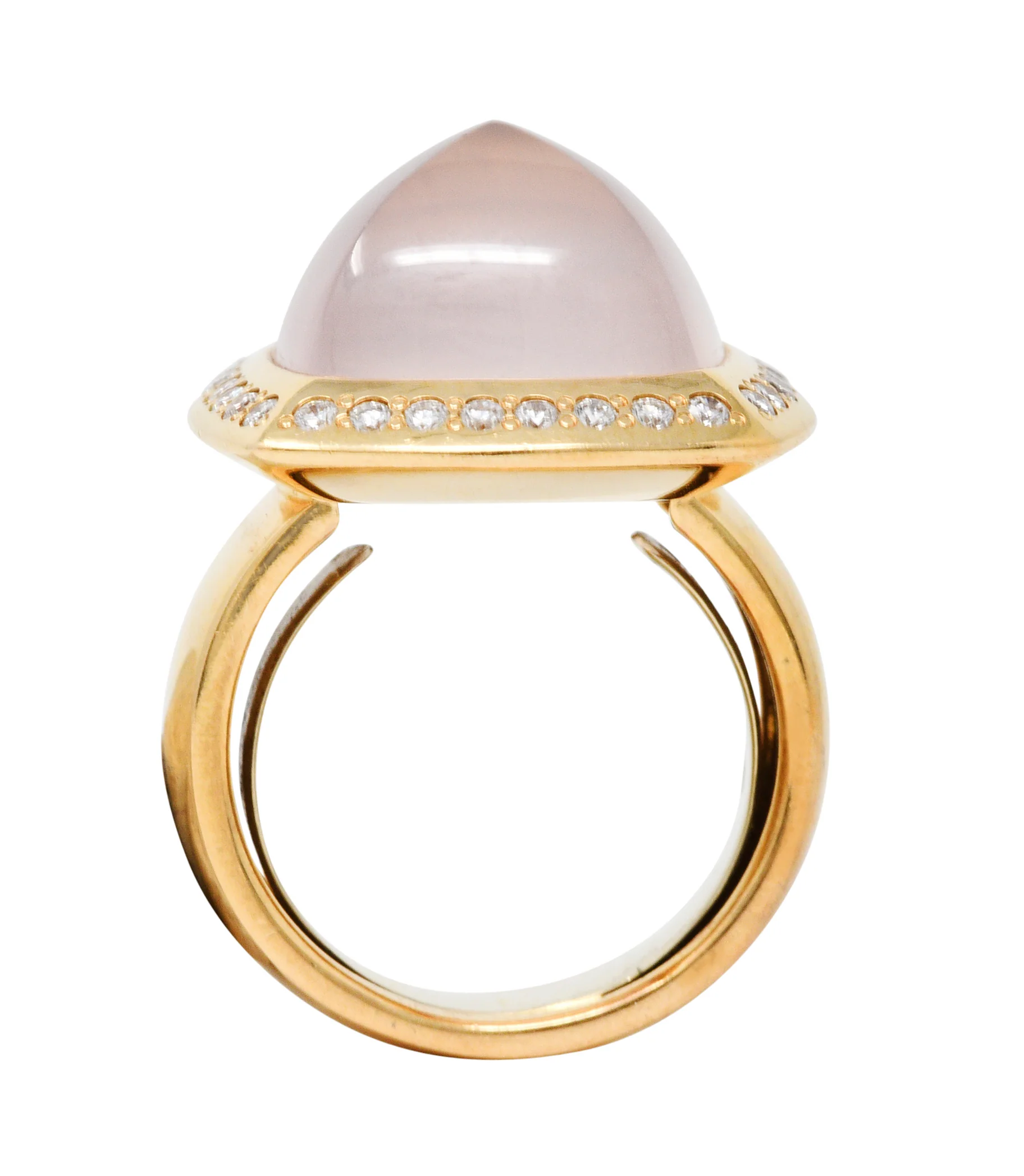 Valente Rose Quartz Diamond 18 Karat Gold Cabochon Gemstone Ring - Image 12