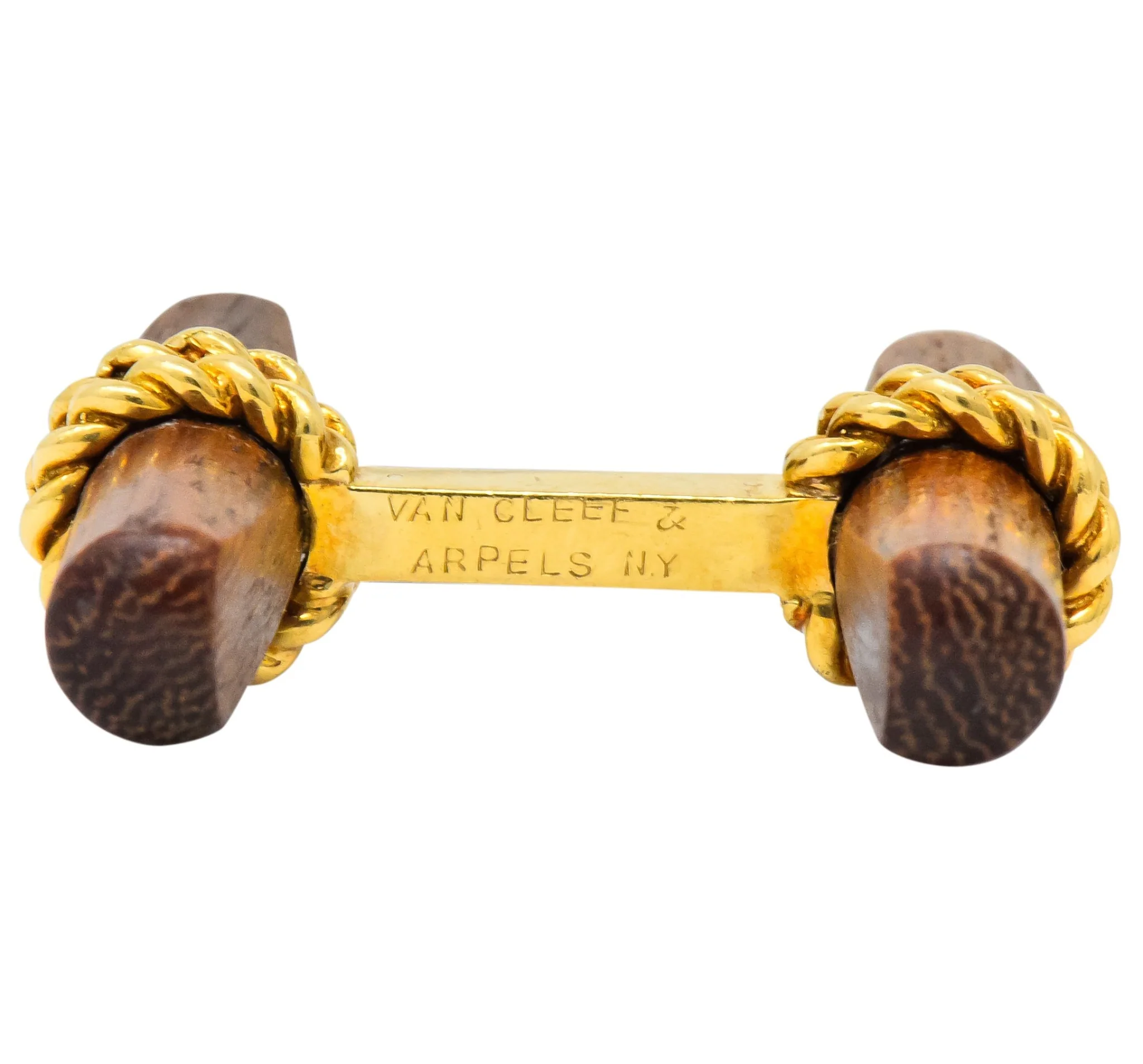 Van Cleef and Arpels New York 18 Karat Gold Wooden Men's Cufflinks - Image 5